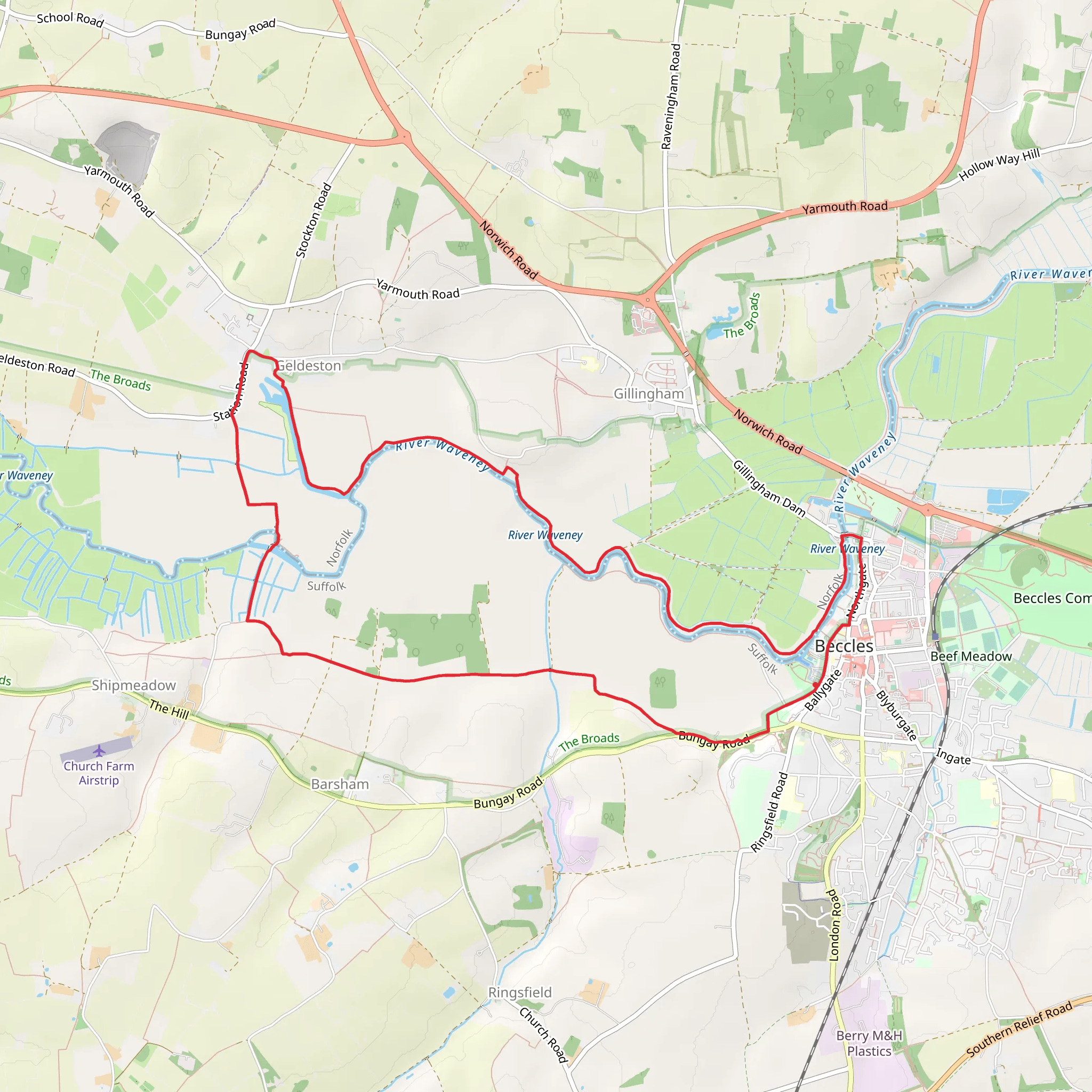 Beccles to Geldeston Walk mobile static map