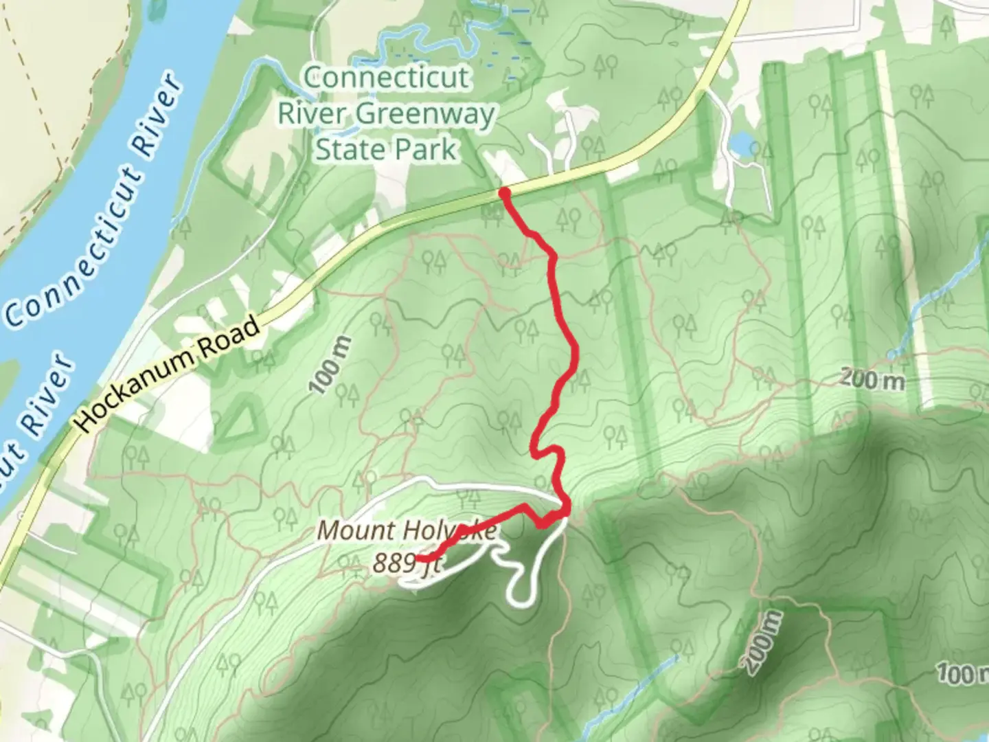 An image depicting the trail Mount Holyoke Trail via Hockanum Road and its surrounding area.