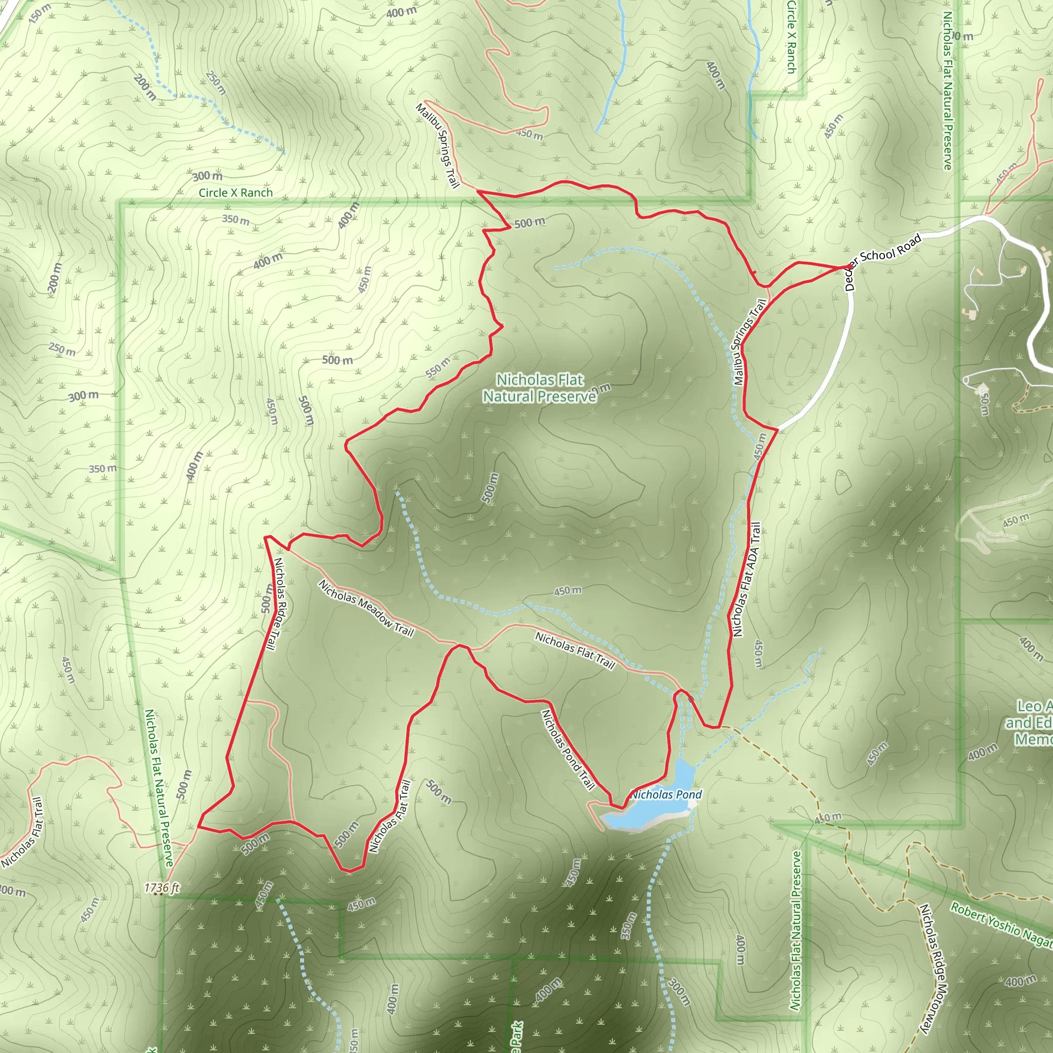 Malibu Springs, Nicholas Pond and Ridgeline Loop Trail mobile static map