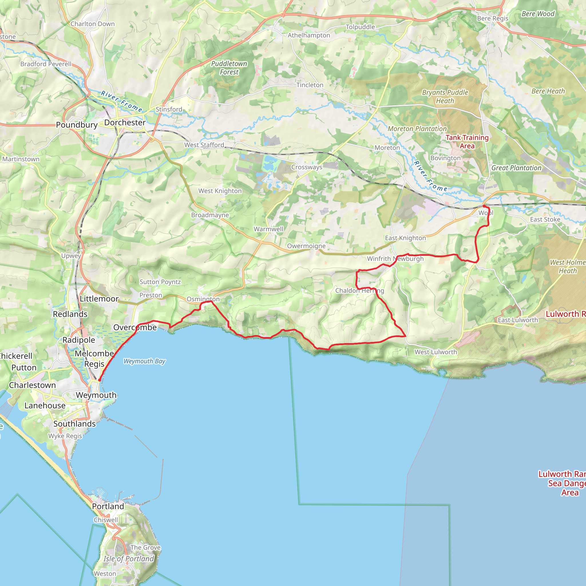Weymouth to Wool via SWCP mobile static map