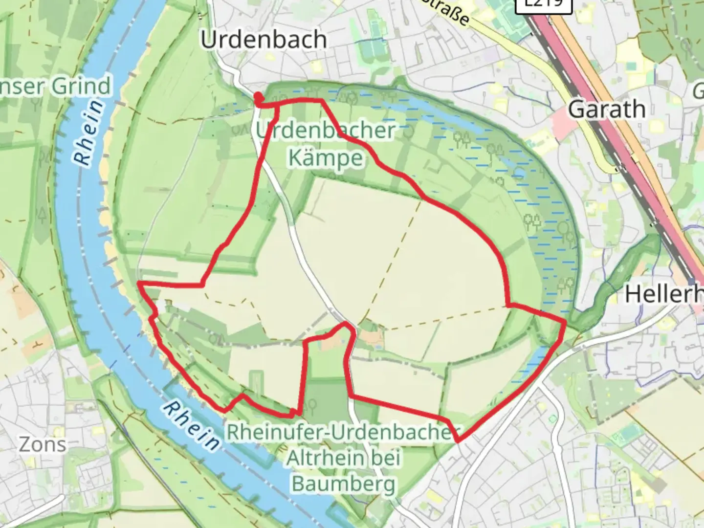 An image depicting the trail Blick in den alten Rhein Loop and its surrounding area.