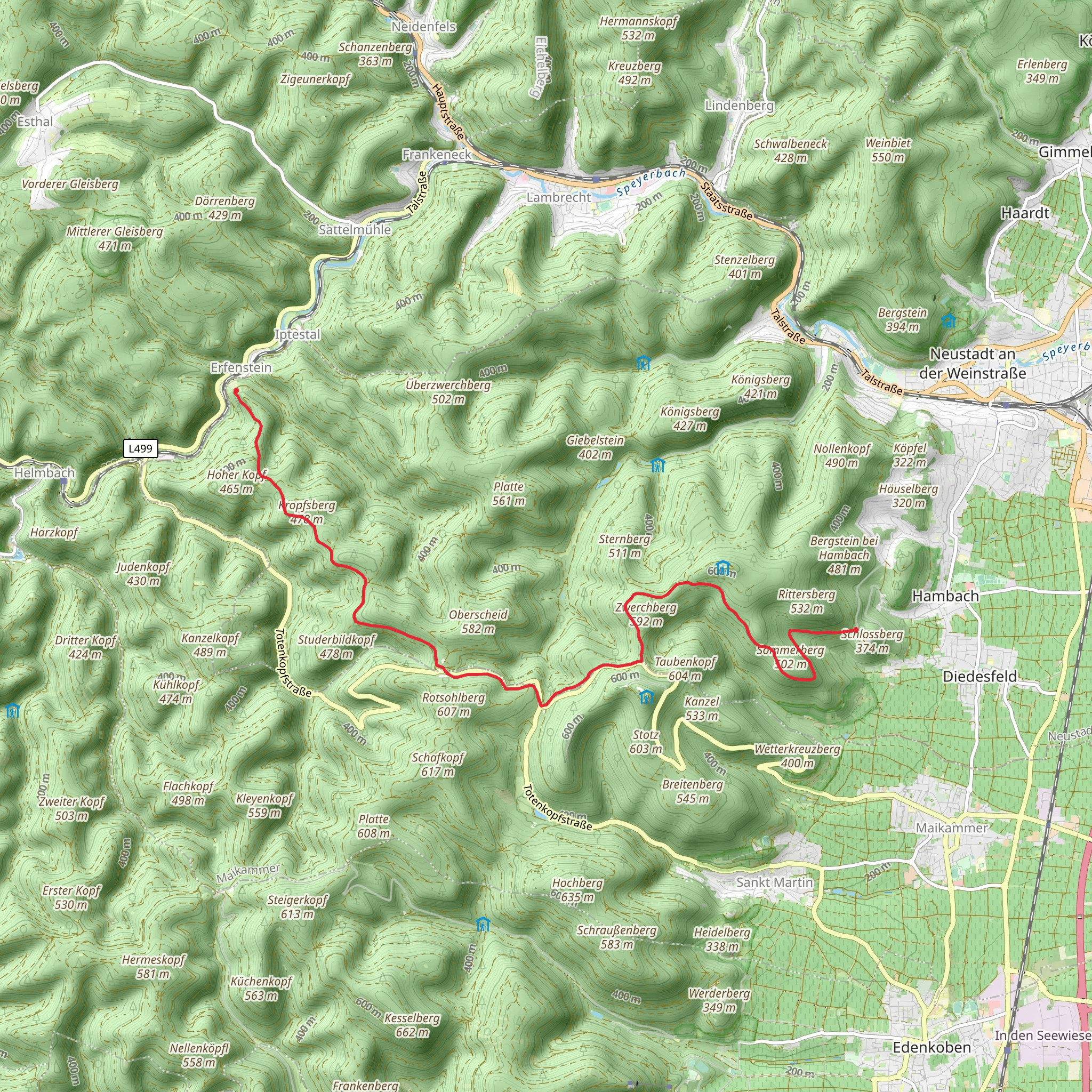 Burgschenke Rittersberg to Erfenstein via Weinspange mobile static map