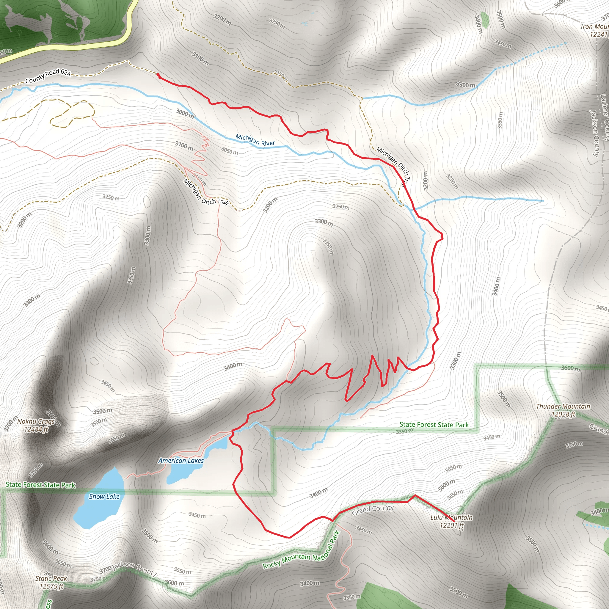 Lulu Mountain via American Lakes Trail mobile static map