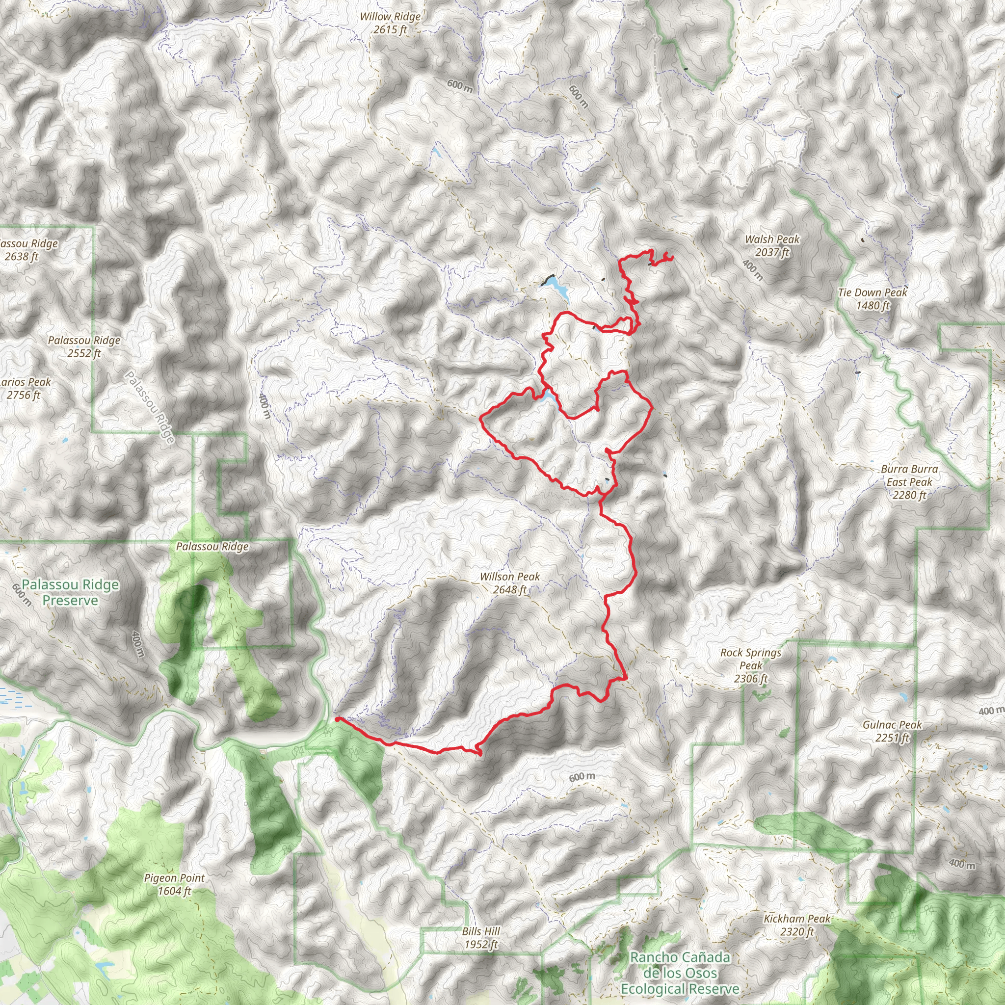 Pacheco Falls, Kelly Lake, Wasno Pond via Lyman Willson Ridge Loop Trail mobile static map