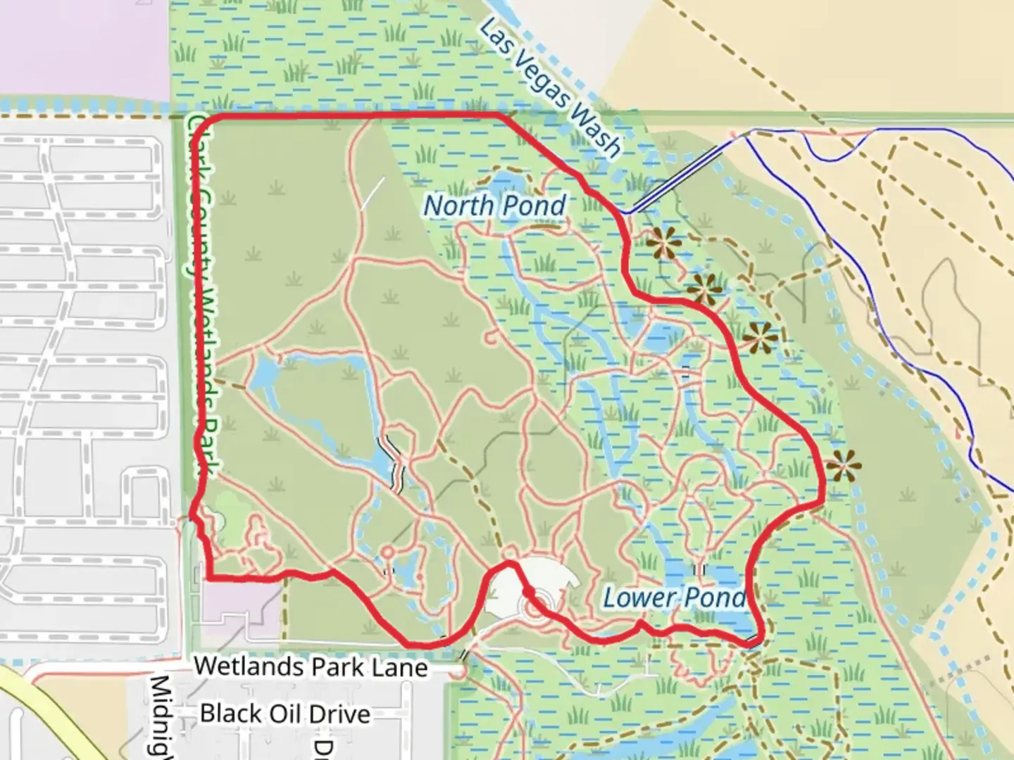 An image depicting the trail Wetlands Park - North Loop Trail and its surrounding area.