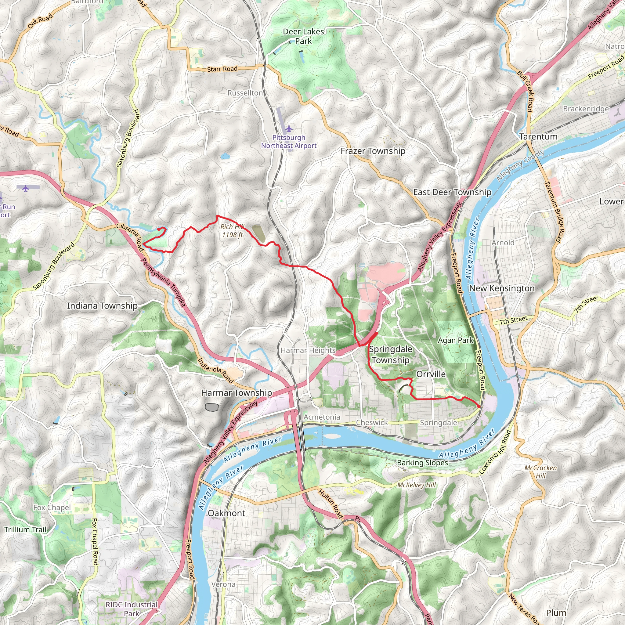 Emmerling Park to Springdale Trail mobile static map