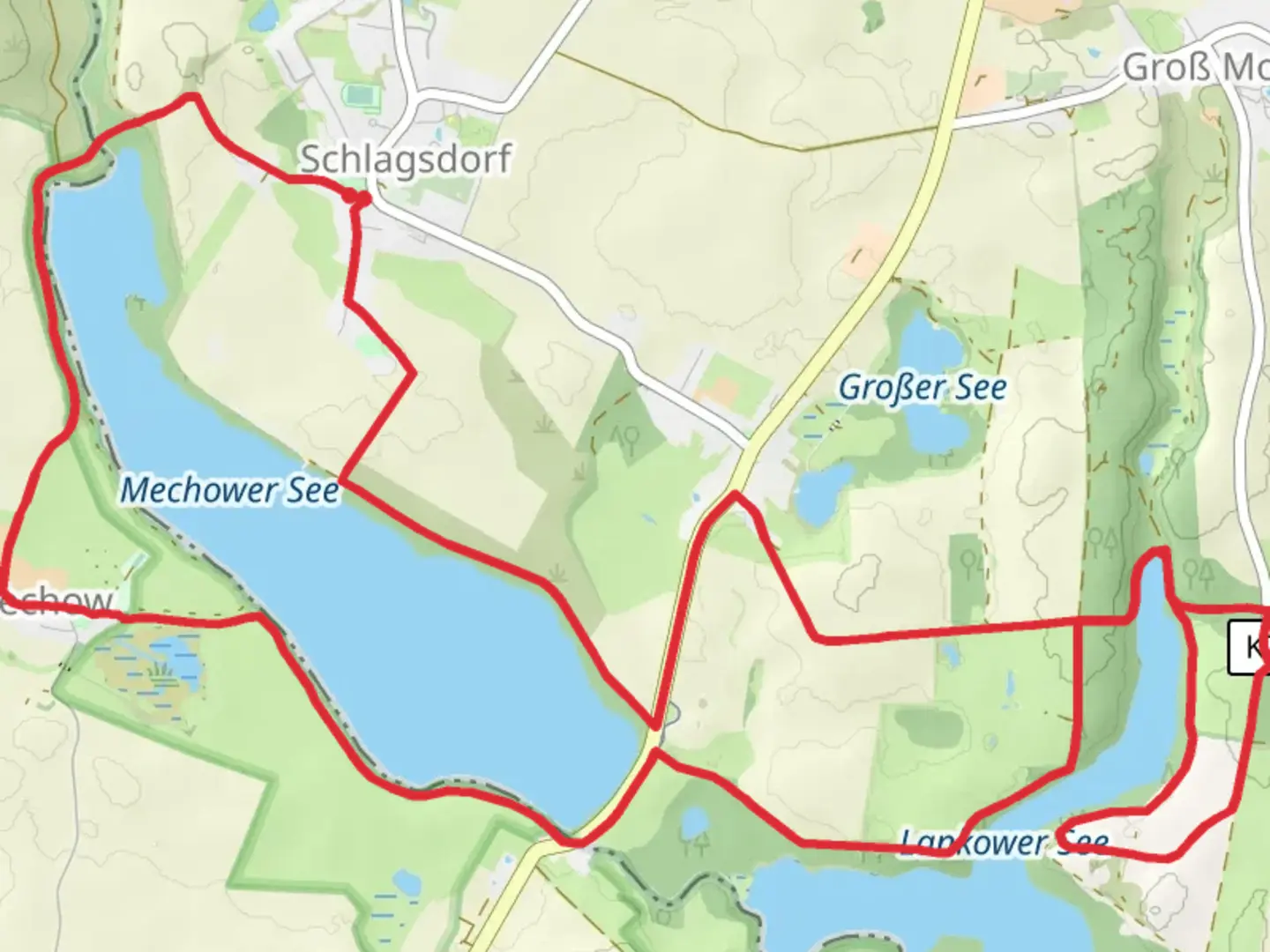 An image depicting the trail Mechower See Loop and its surrounding area.