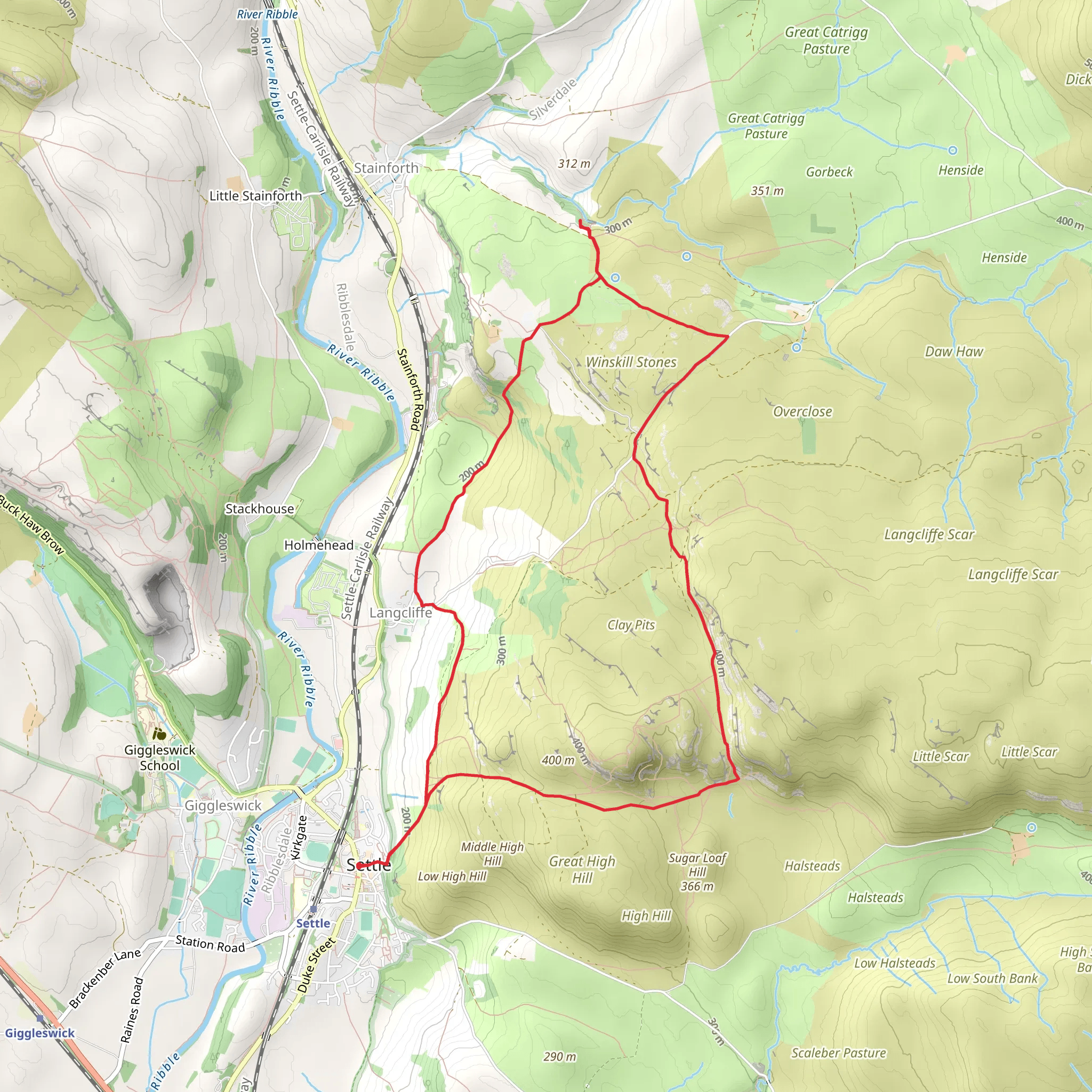 Attermire Scar and Catrigg Force from Settle mobile static map