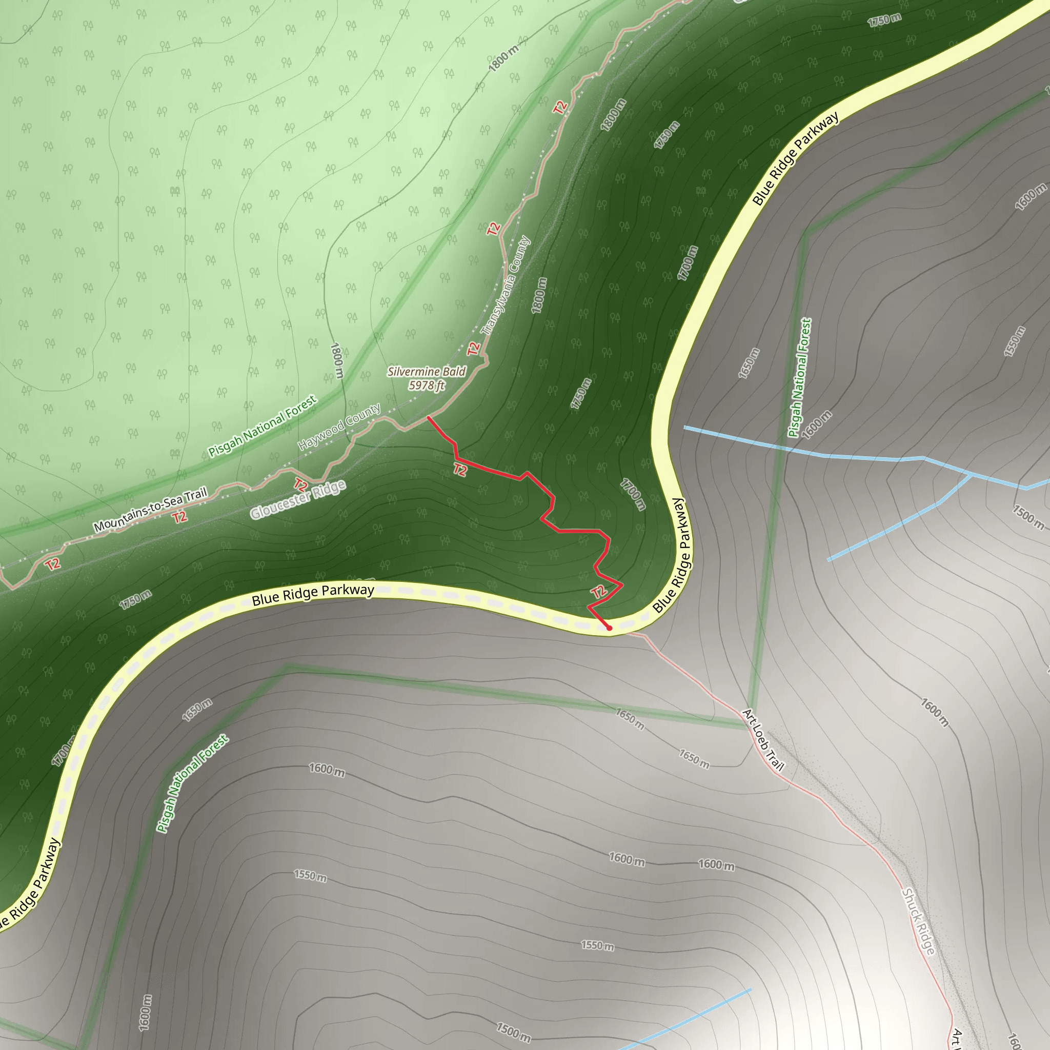 Silvermine Bald via Art Loeb Trail mobile static map