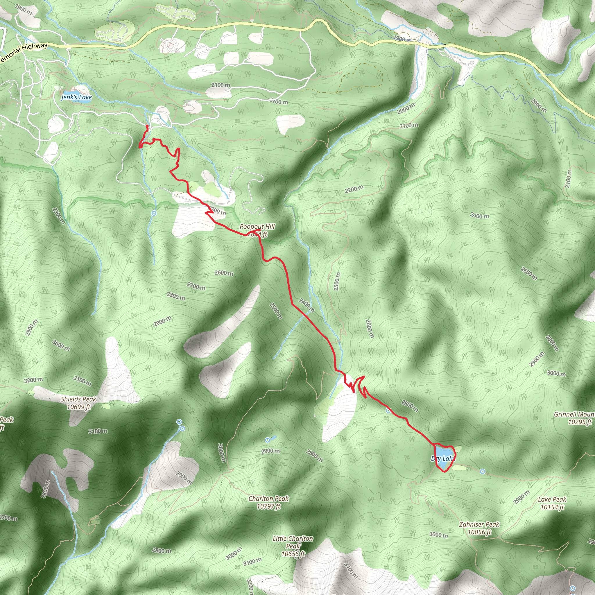 Poopout Hill and Dry Lake via South Fork Trail mobile static map
