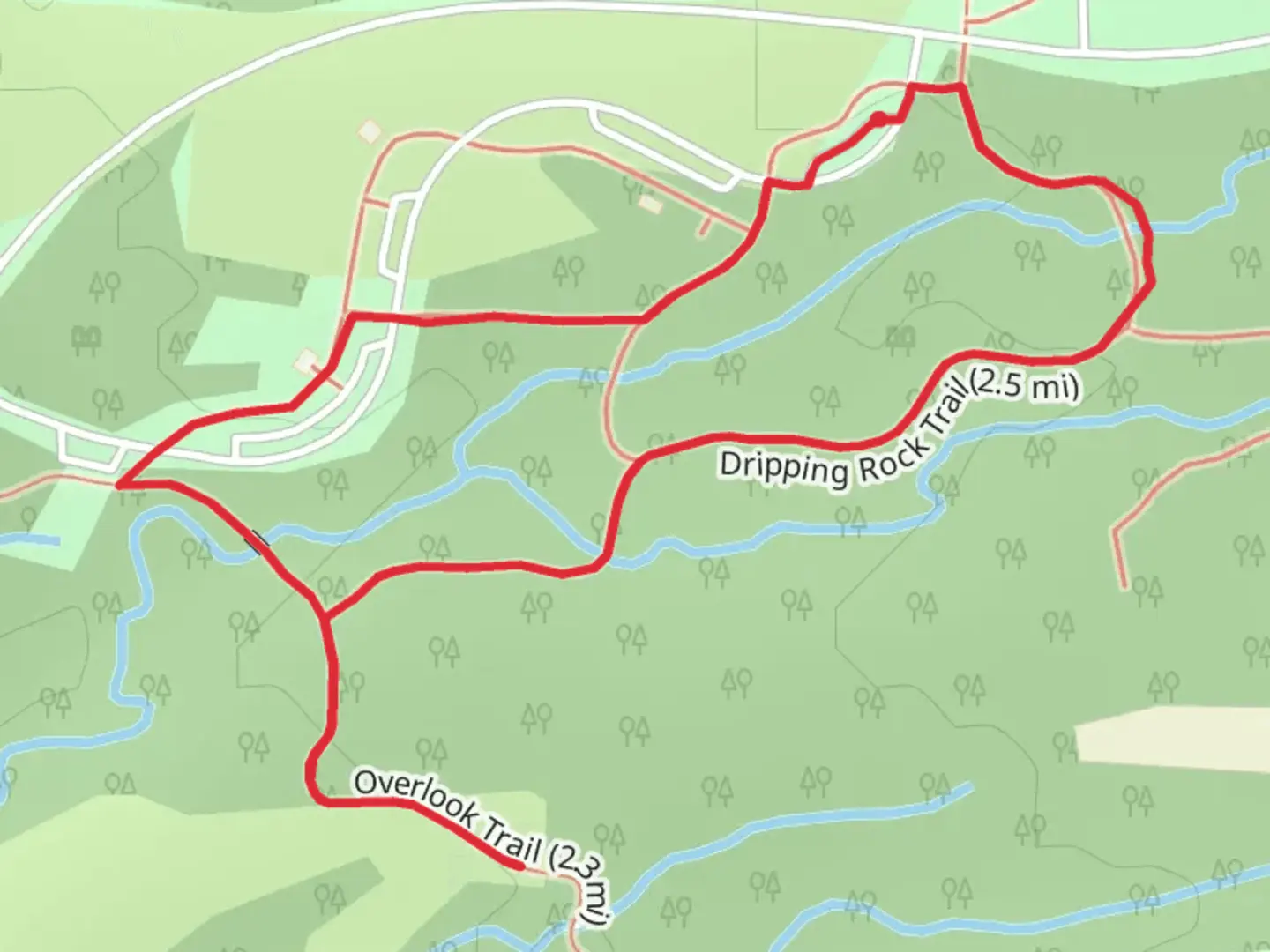 An image depicting the trail Dripping Rock and Overlook Loop Trail and its surrounding area.
