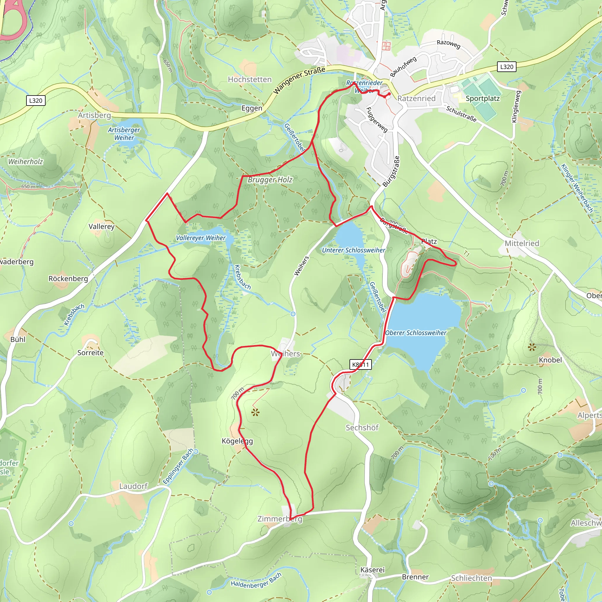 Oberer Schlossweiher and Unterer Schlossweiher via Heuberg Allgaeu Weg mobile static map