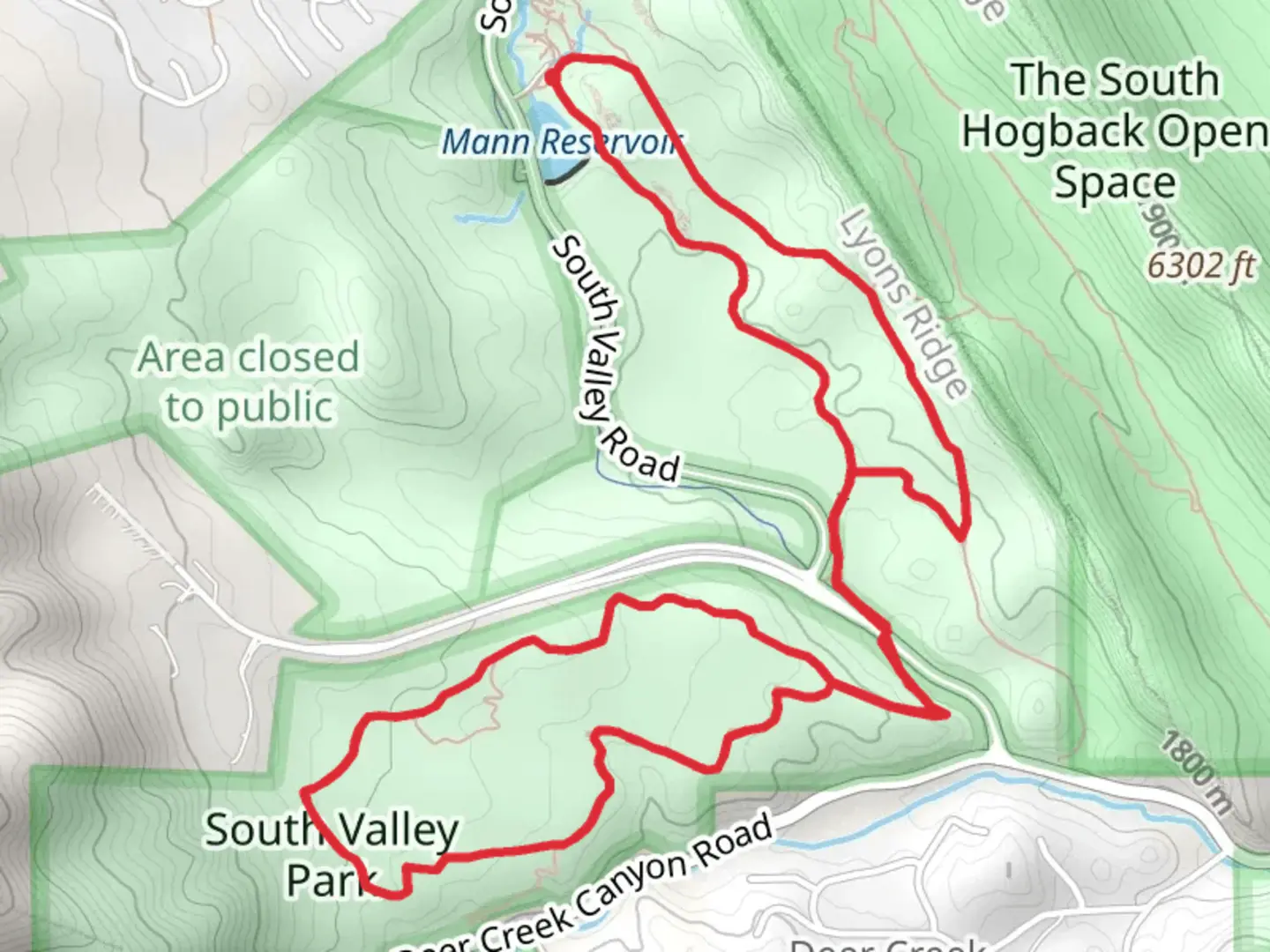 An image depicting the trail Swallow Trail, Coyote Song Trail and Grazing Elk Loop Trail and its surrounding area.