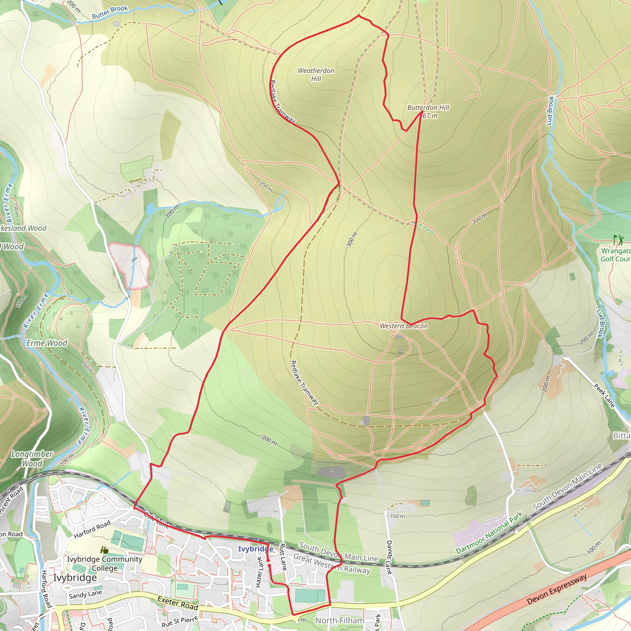 Western Beacon and Butterdon Hill Loop mobile static map