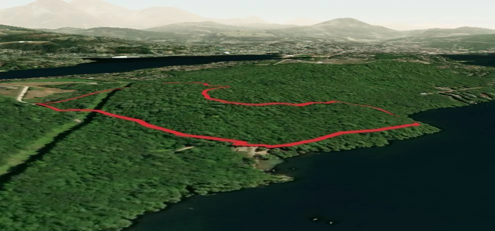 An image depicting the trail Sewer Line and Backbone Loop Trail and its surrounding area.