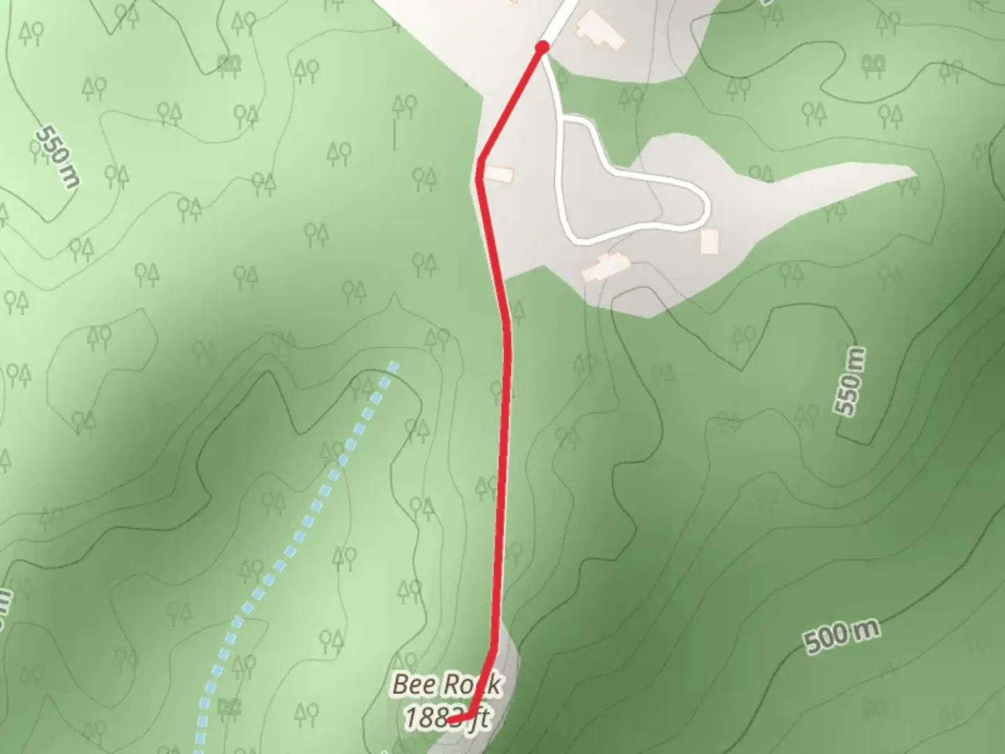 An image depicting the trail Bee Rock and its surrounding area.