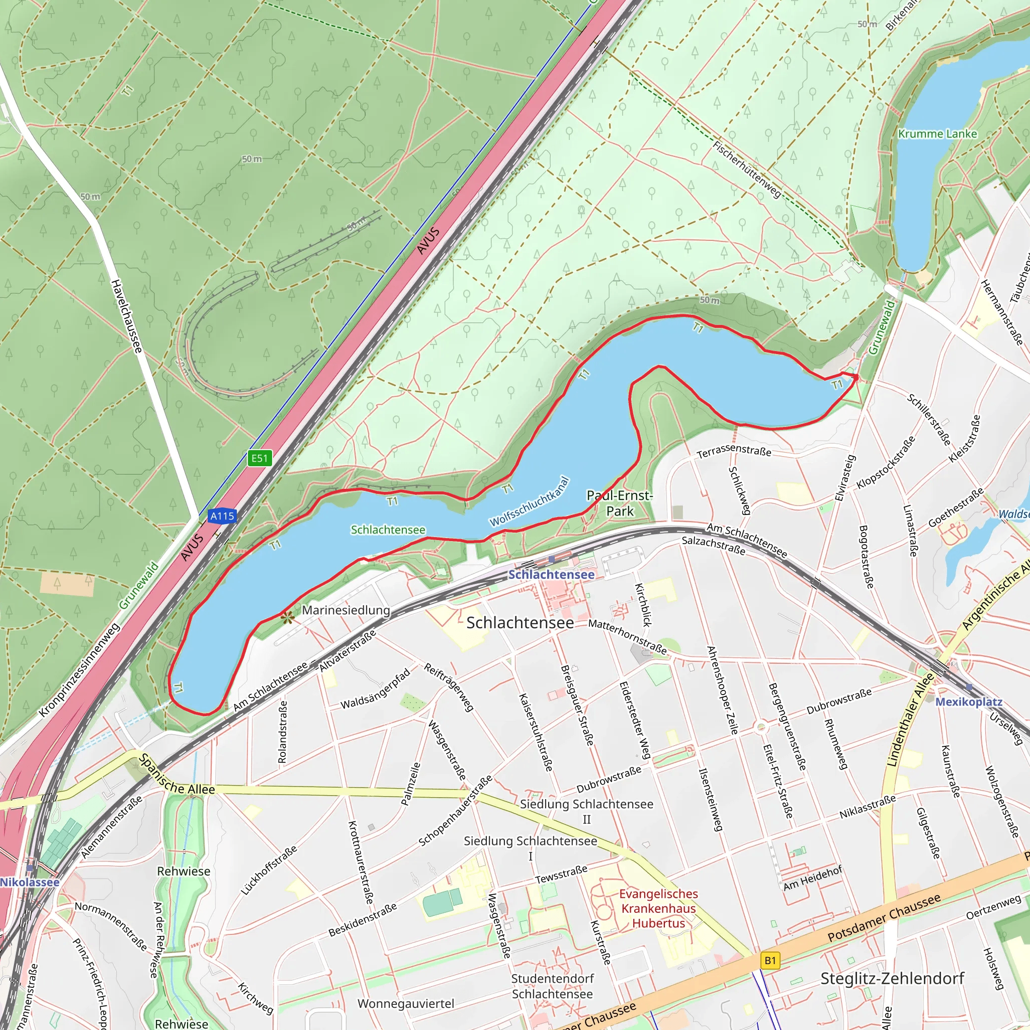 Schlachtensee Loop via Wannseeweg mobile static map