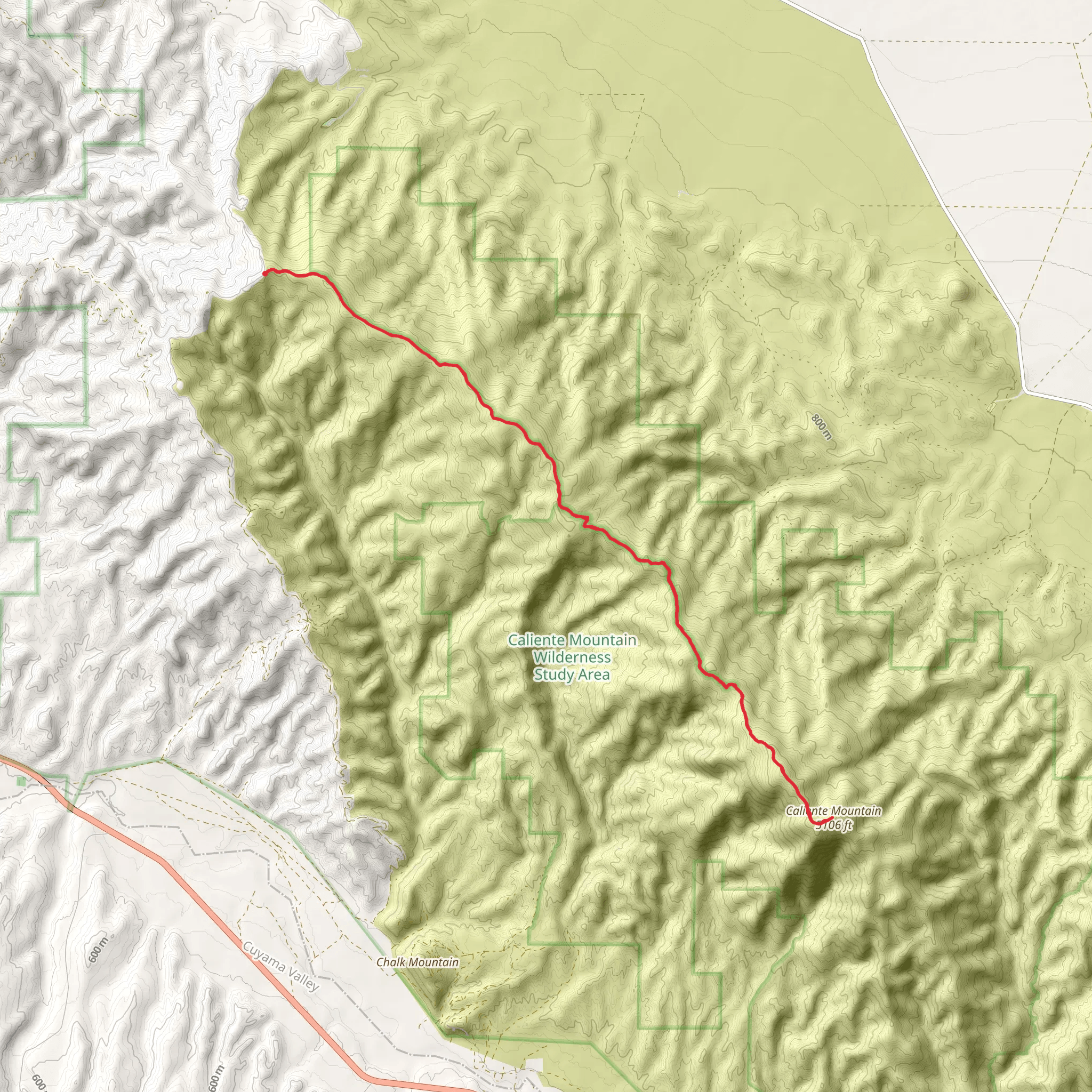 Caliente Mountian Ridge Trail mobile static map
