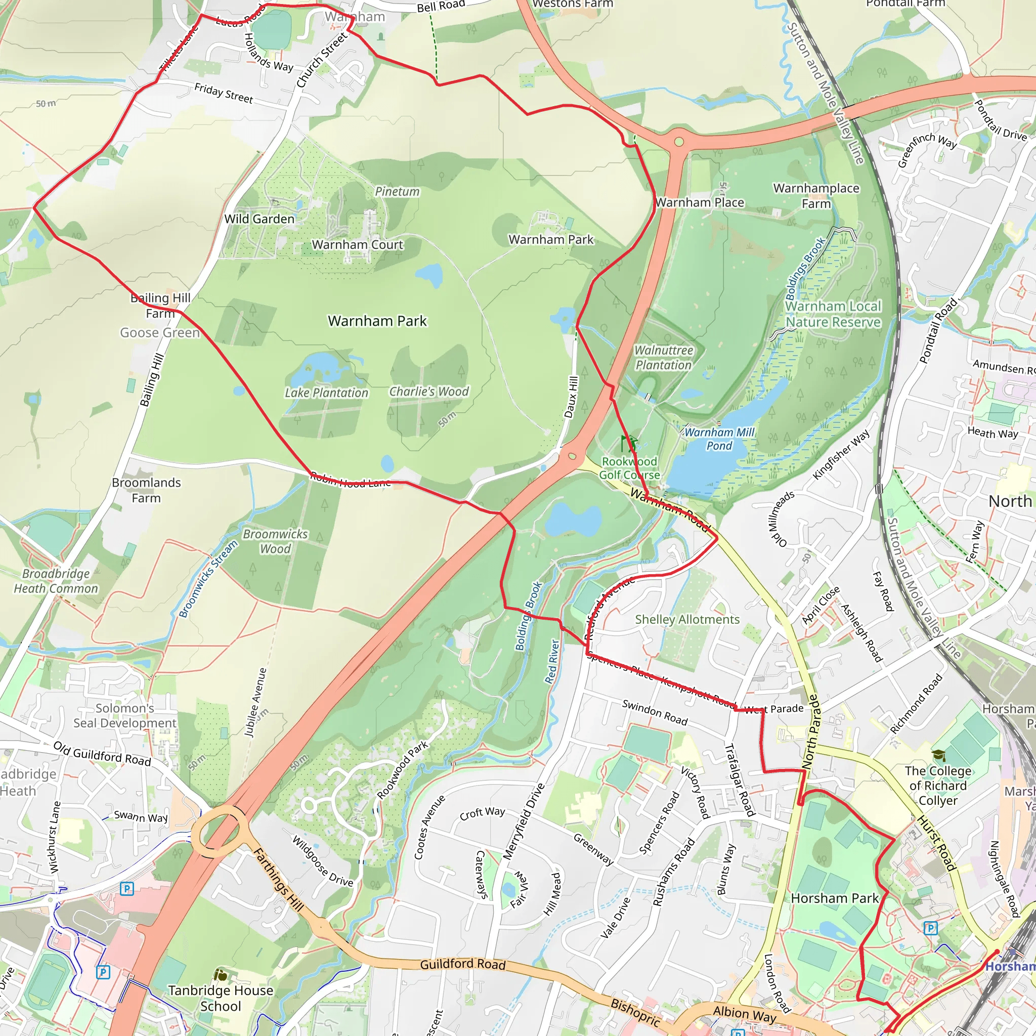 Horsham Park and Warnham Park Loop mobile static map