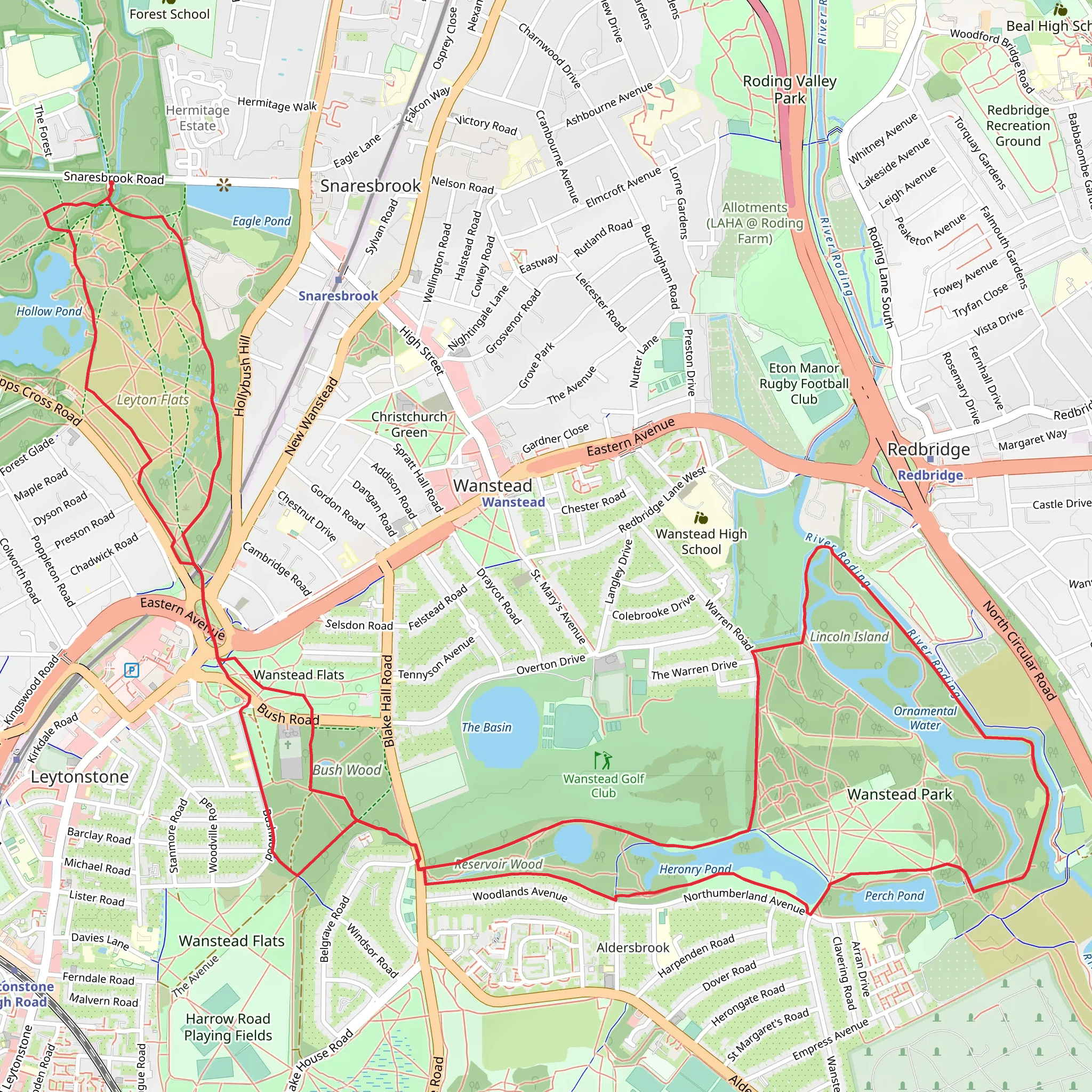 Bush Wood, Reservoir Wood and Wanstead Park Loop mobile static map