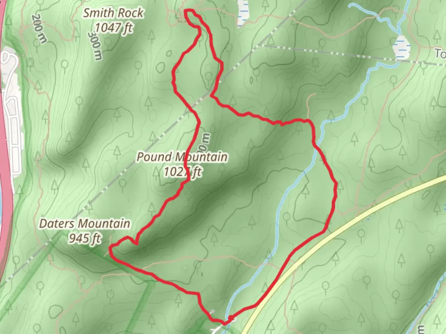 An image depicting the trail Pound Mountain Loop via White Bar Trail and its surrounding area.