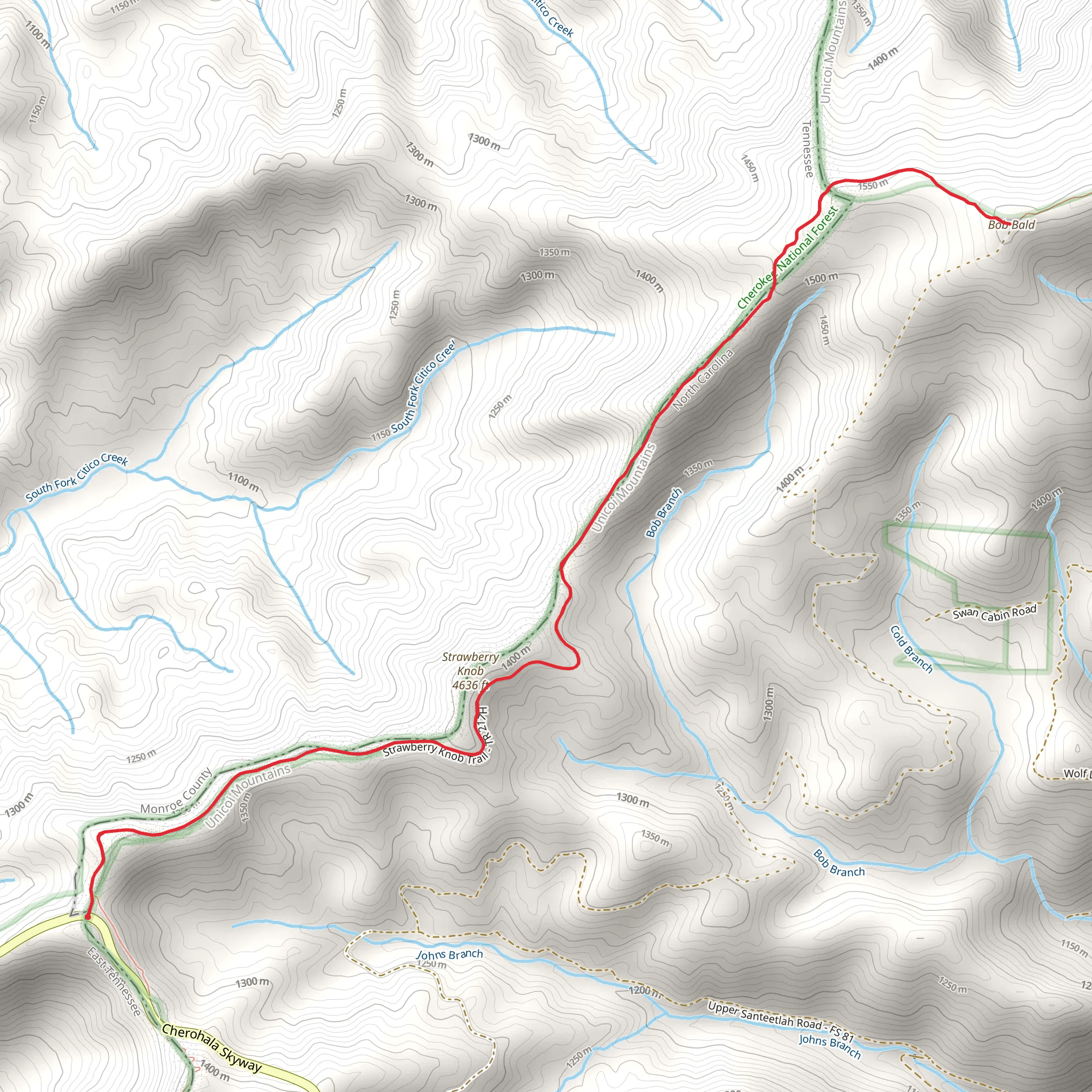 Strawberry Knob, Cold Spring Gap and Stratton Bald Alternate Trail mobile static map