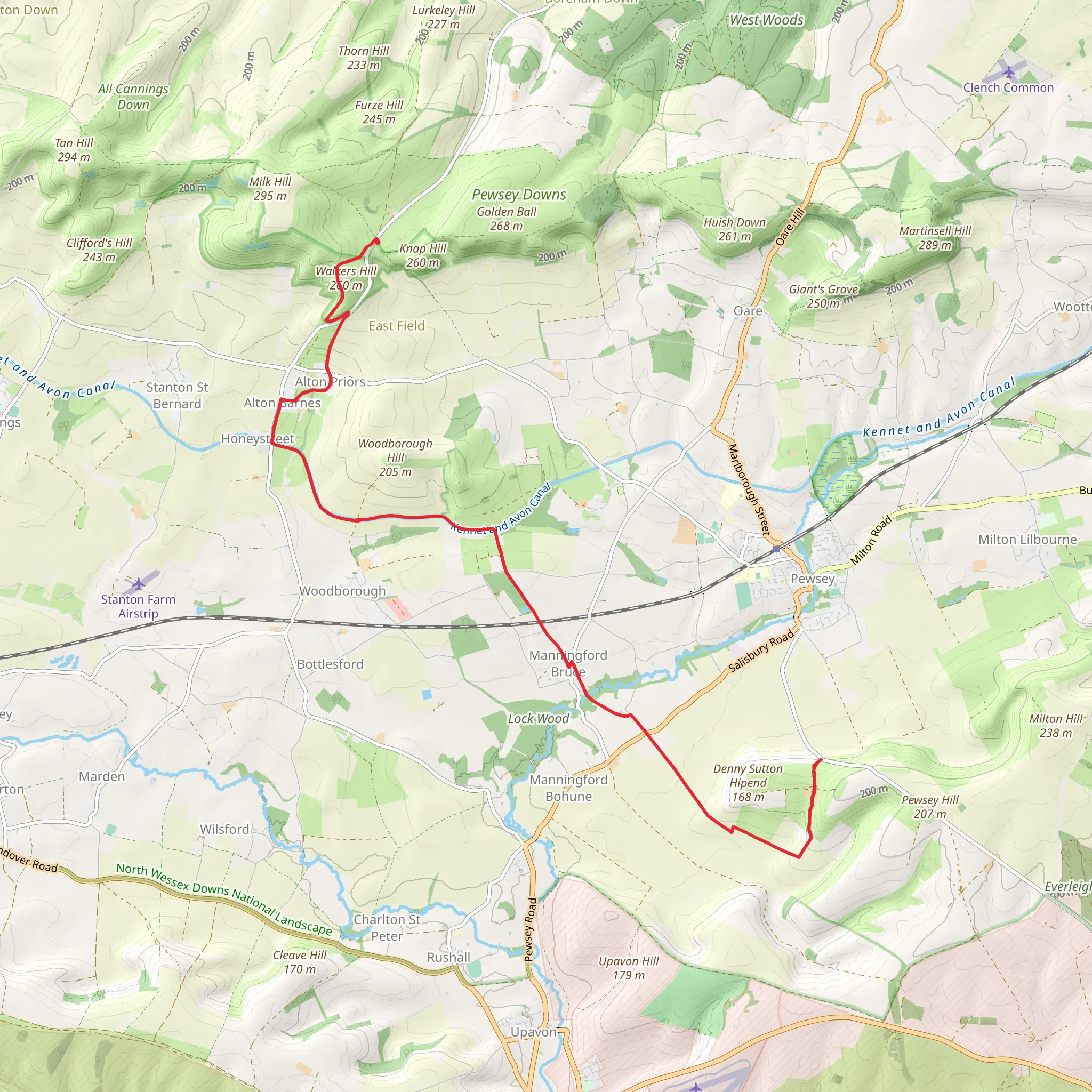 Alton Barnes to Pewsey short cut via White Horse Trail mobile static map