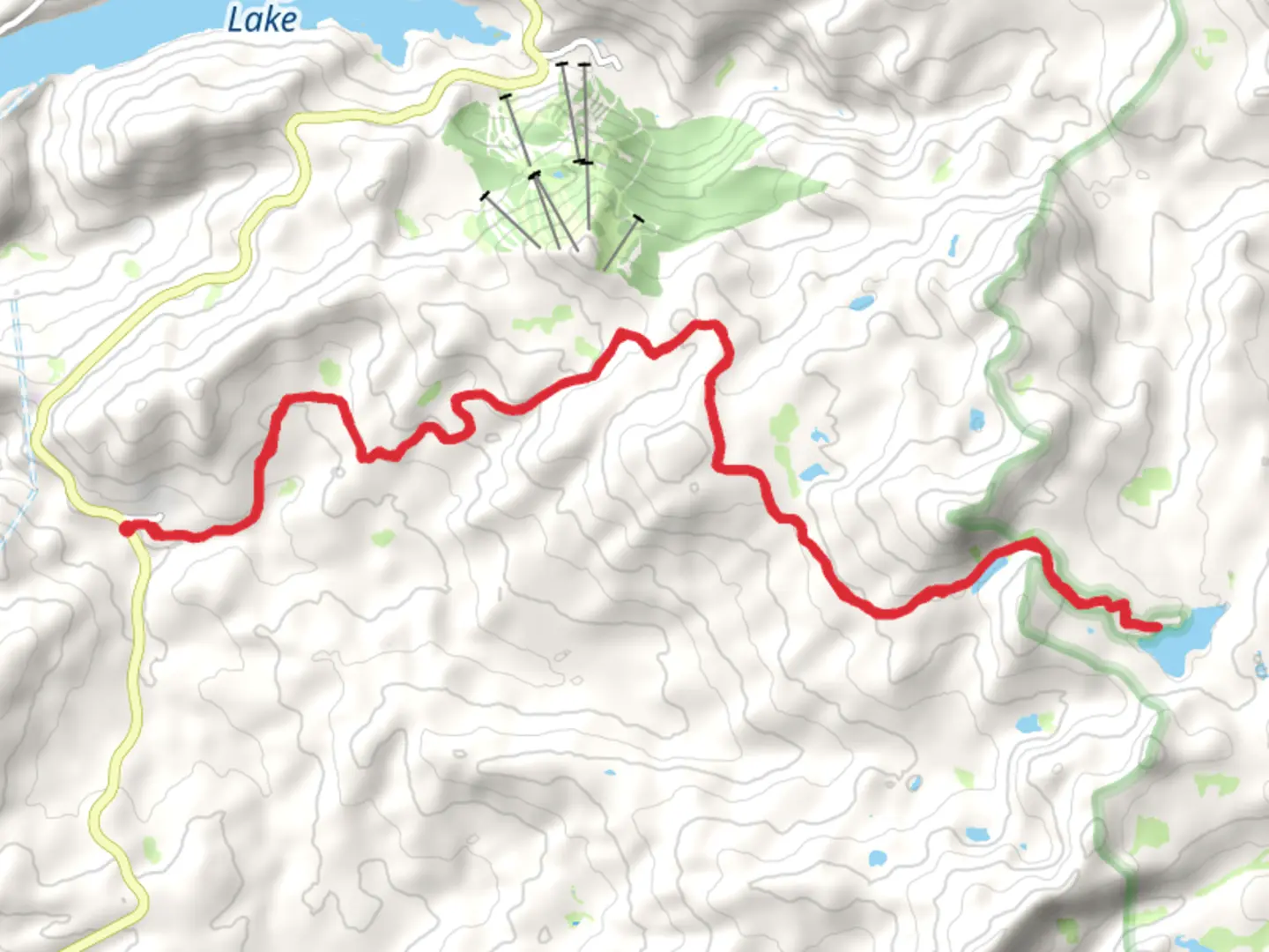 An image depicting the trail Coyote Lake and Red Lake from Huntington Lake Road and its surrounding area.