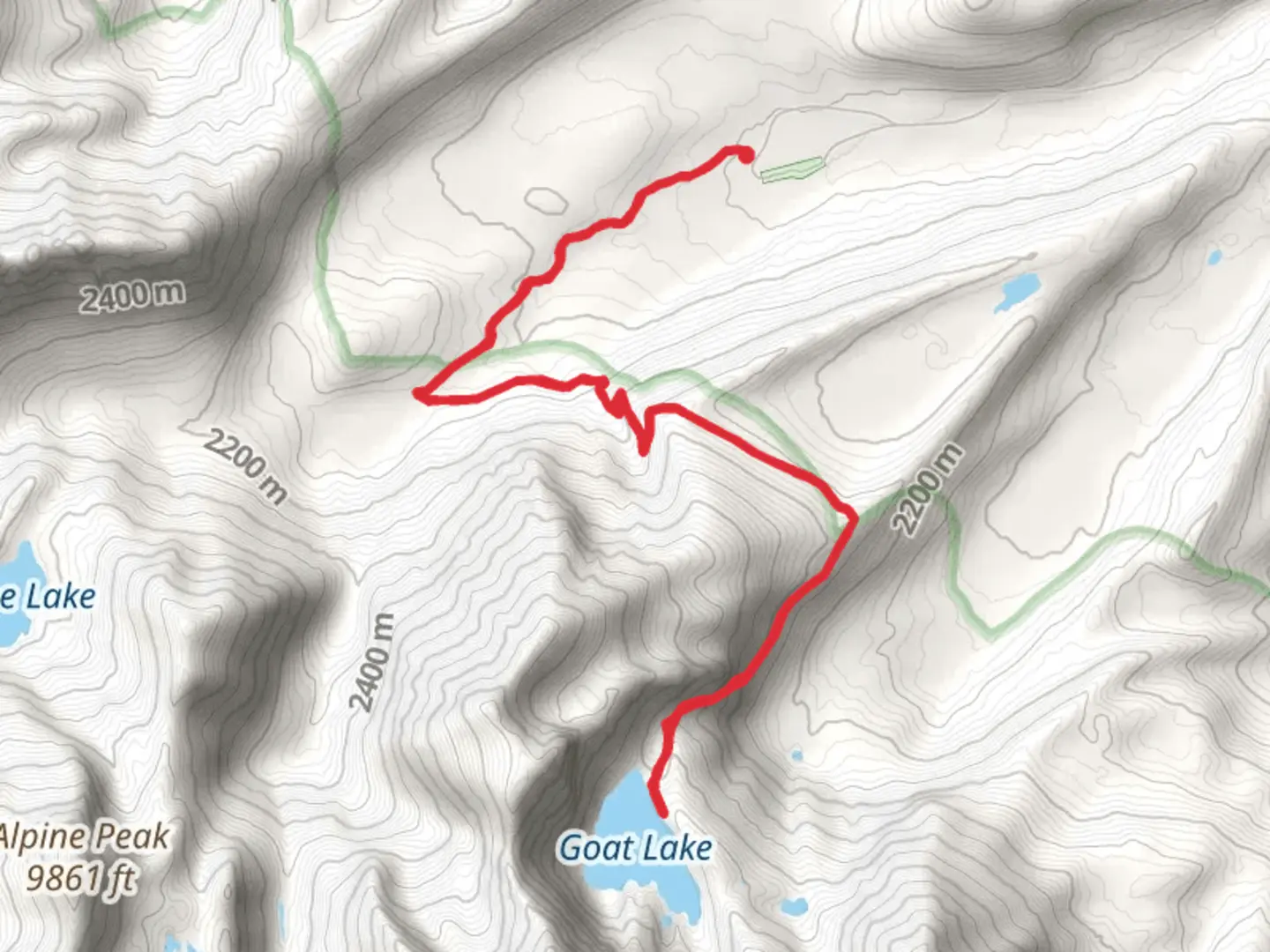 An image depicting the trail Goat Lake via Alpine Way and its surrounding area.
