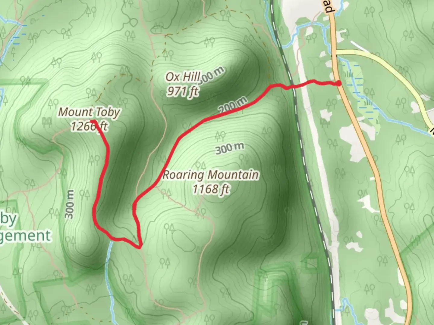 An image depicting the trail Mount Toby from Long Plain Road and its surrounding area.