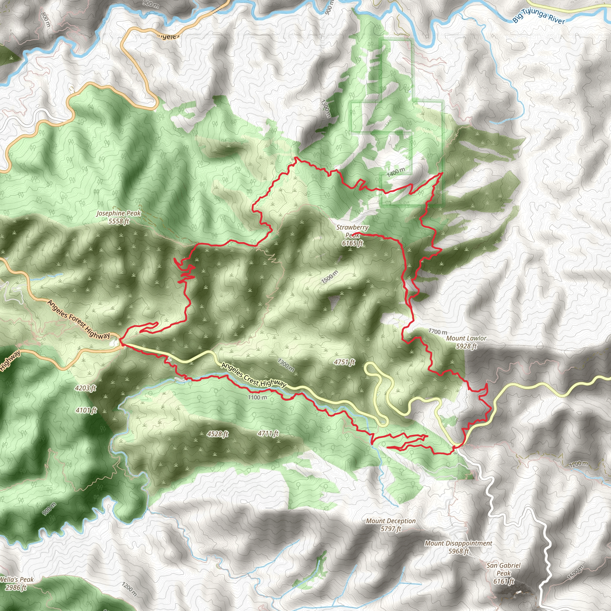 Strawberry Peak Trail, Colby Creek and Gabrielino Loop Trail mobile static map
