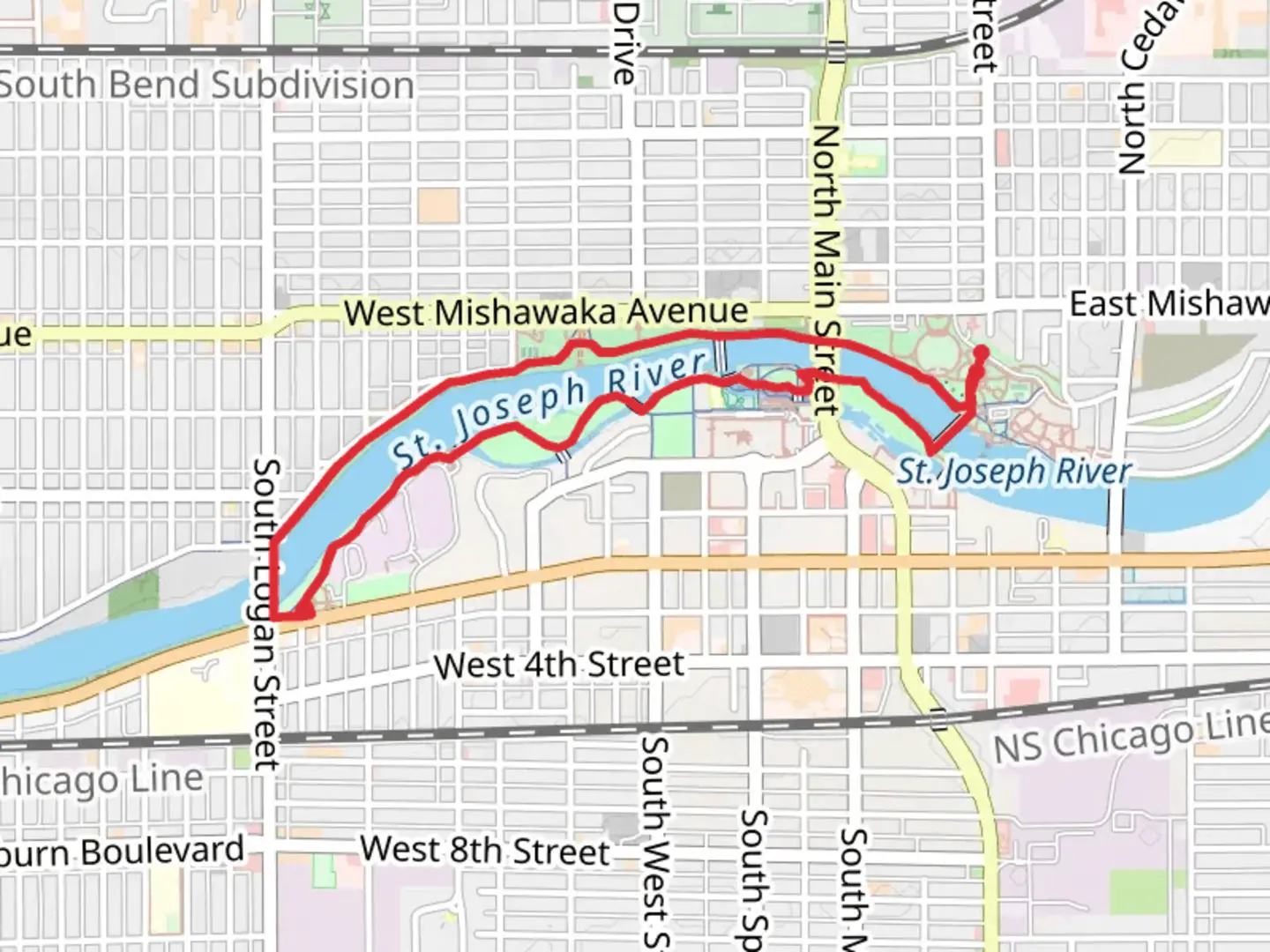 An image depicting the trail Kamm Island Park and Kate's Garden Loop and its surrounding area.