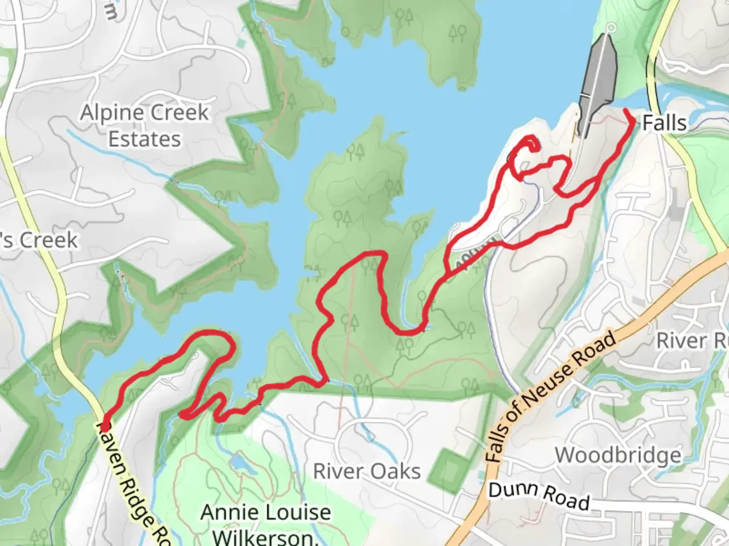 An image depicting the trail Falls Lake Trail Out and Back and its surrounding area.