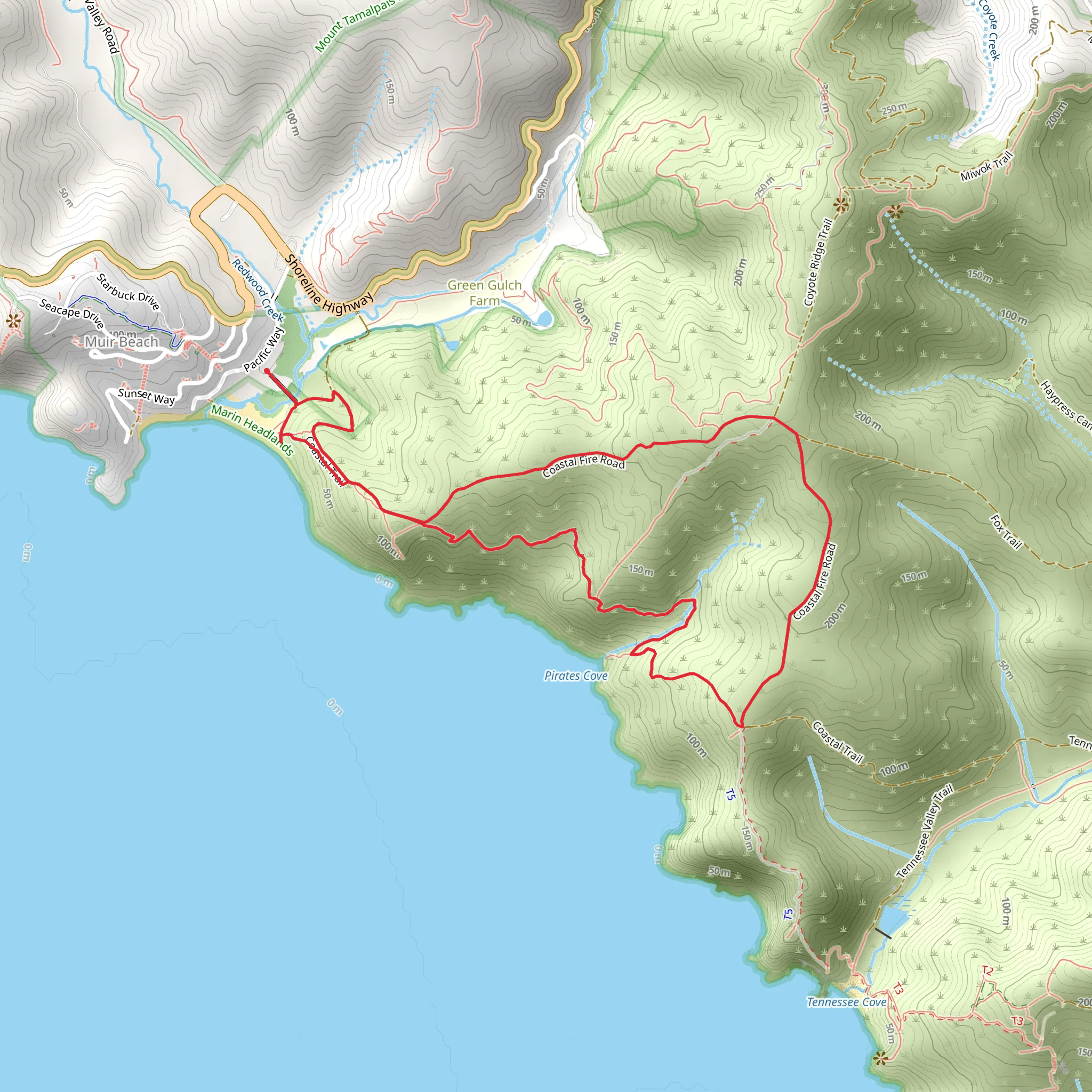 Coastal Fire Road and Loop Trail mobile static map