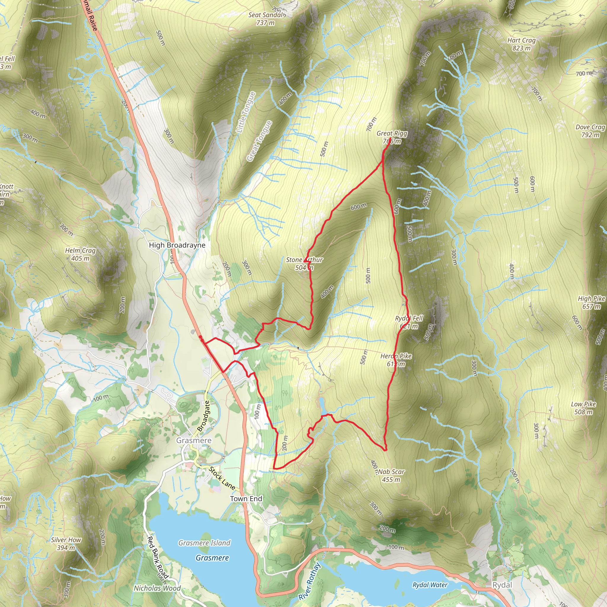 Stone Arthur, Great Rigg, Heron Pike and Alcock Tarn Loop mobile static map