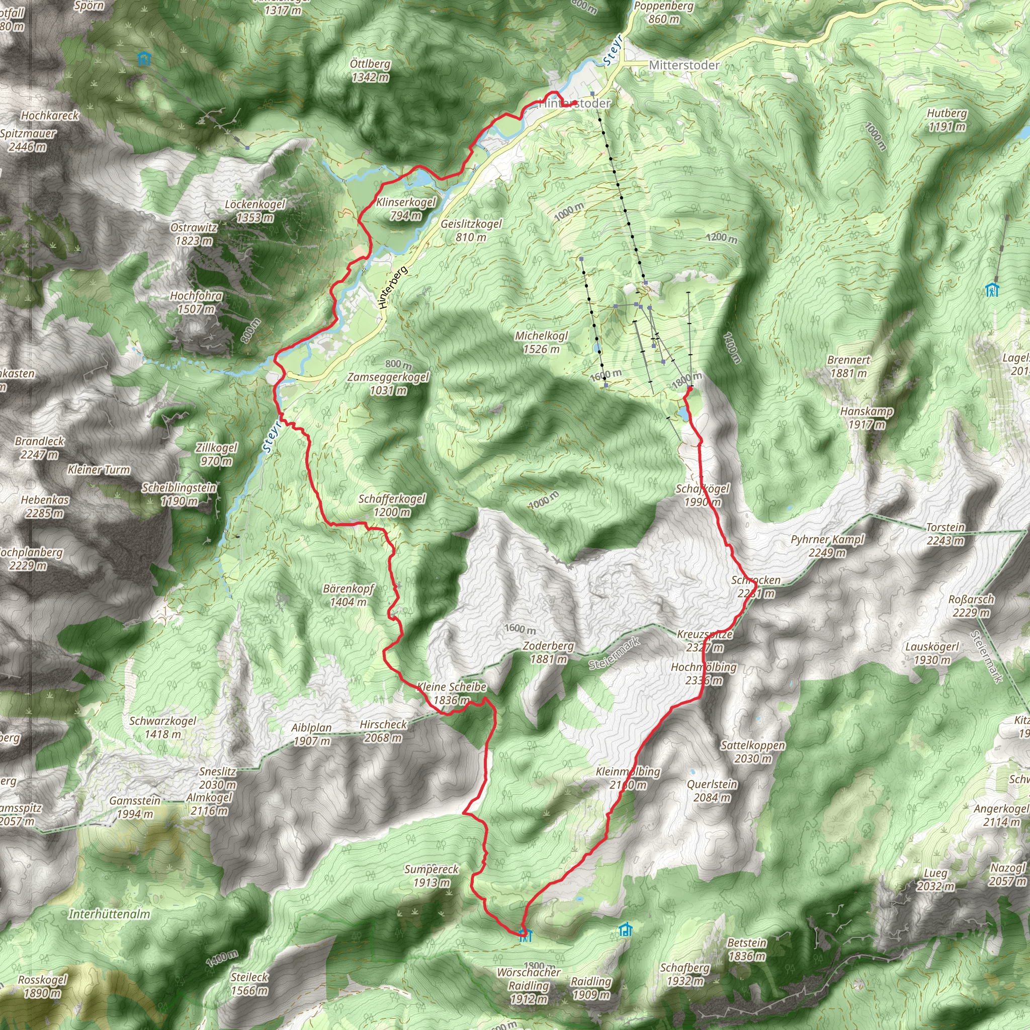 5 Peaks Hike via Schrocken and Kreu Spitze mobile static map