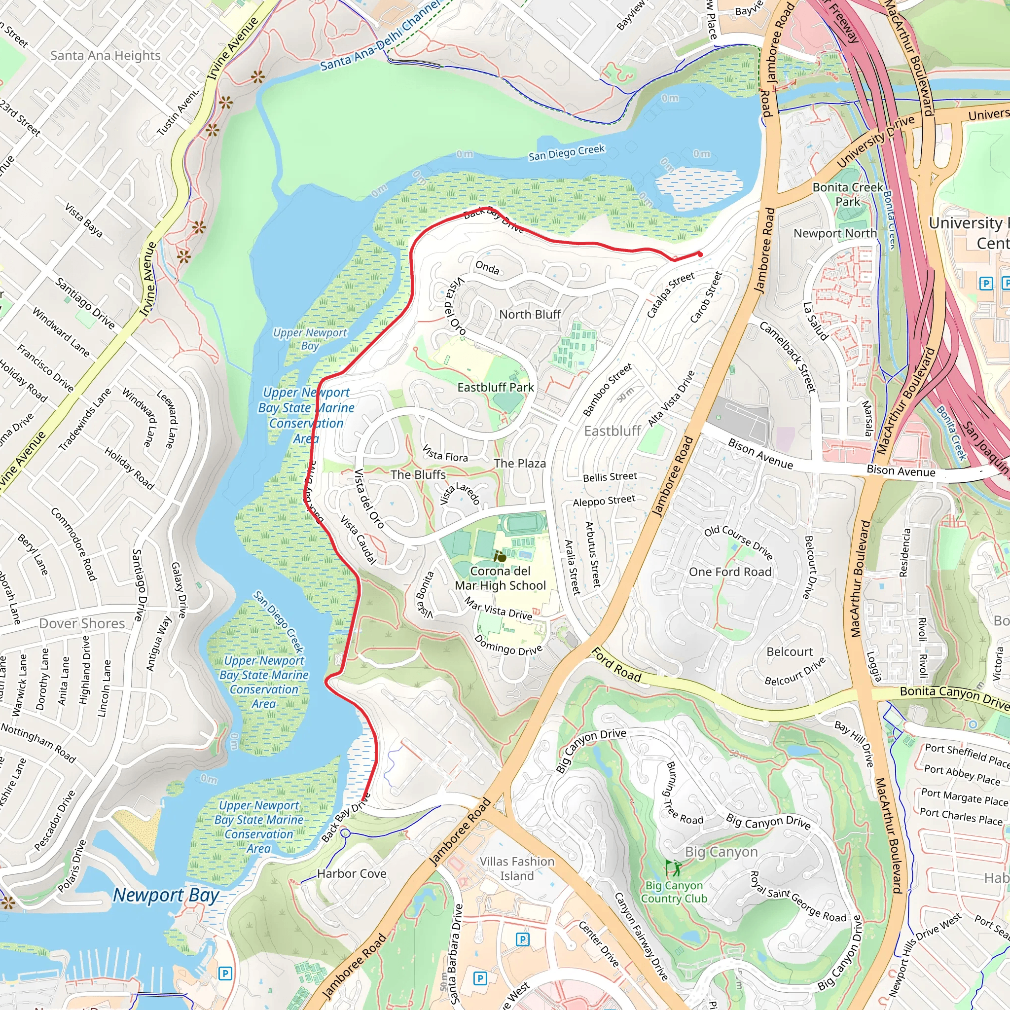 Walk along San Diego Creek via Back Bay Drive mobile static map