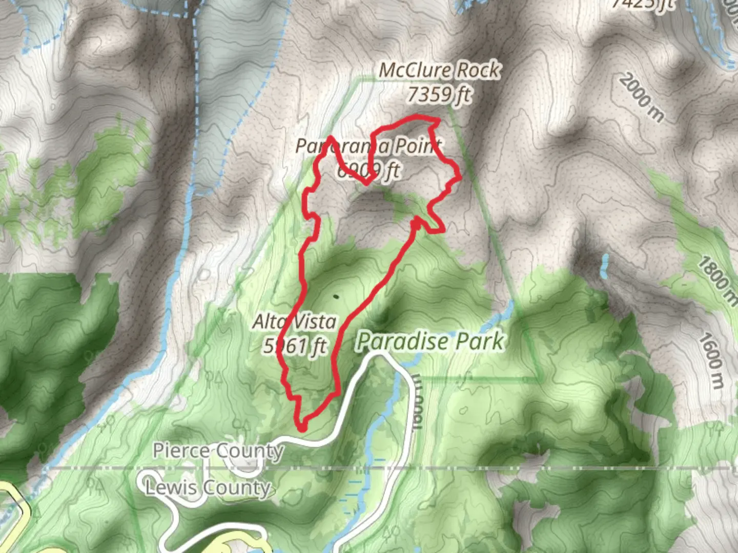 An image depicting the trail Panorama Point and McClure Rock via Skyline Trail and Golden Gate Trail and its surrounding area.