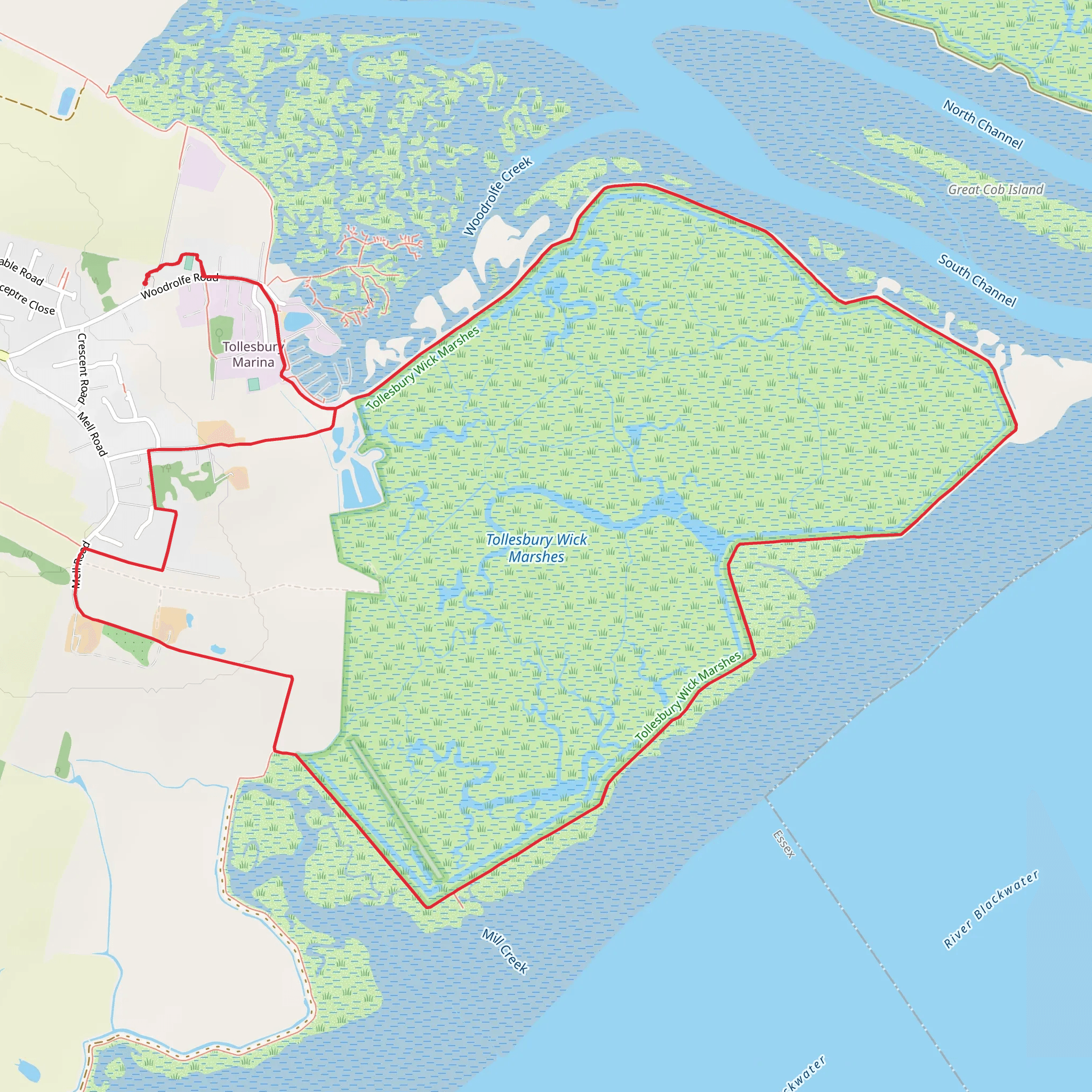 Tollesbury Wick Marshes Loop mobile static map