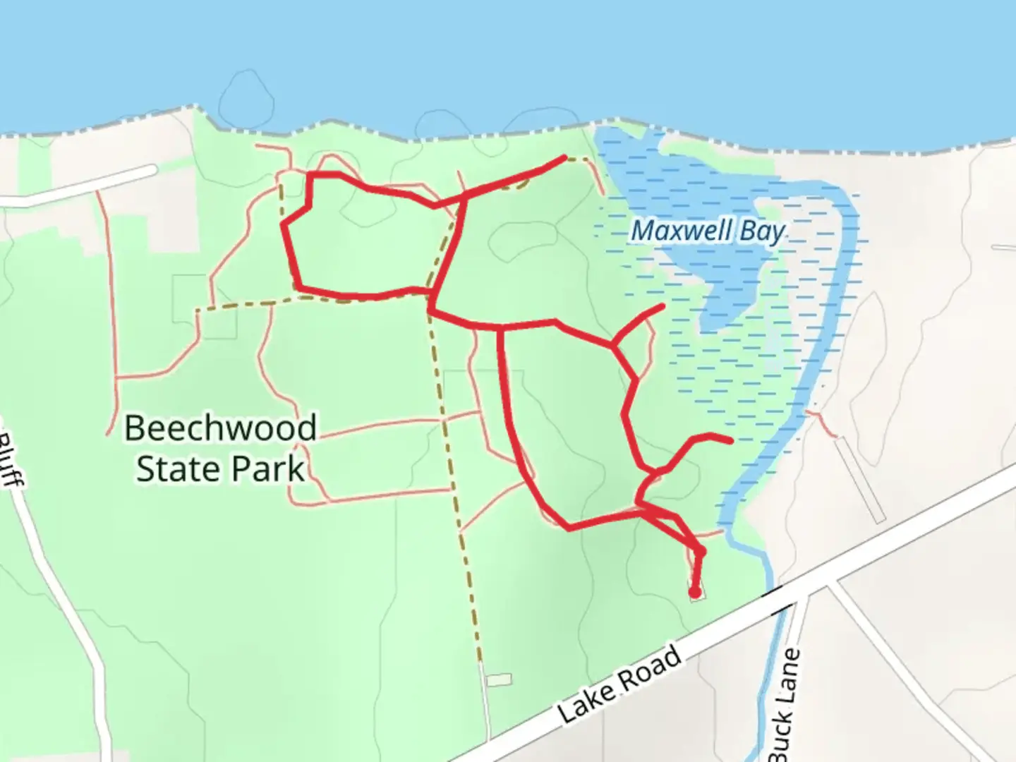 An image depicting the trail Beechwood State Park Loop and its surrounding area.