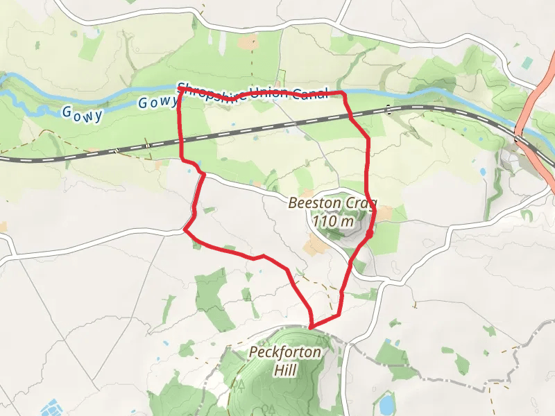 Beeston Castle - Sandstone Trail and Shropshire Union Canal mobile static map