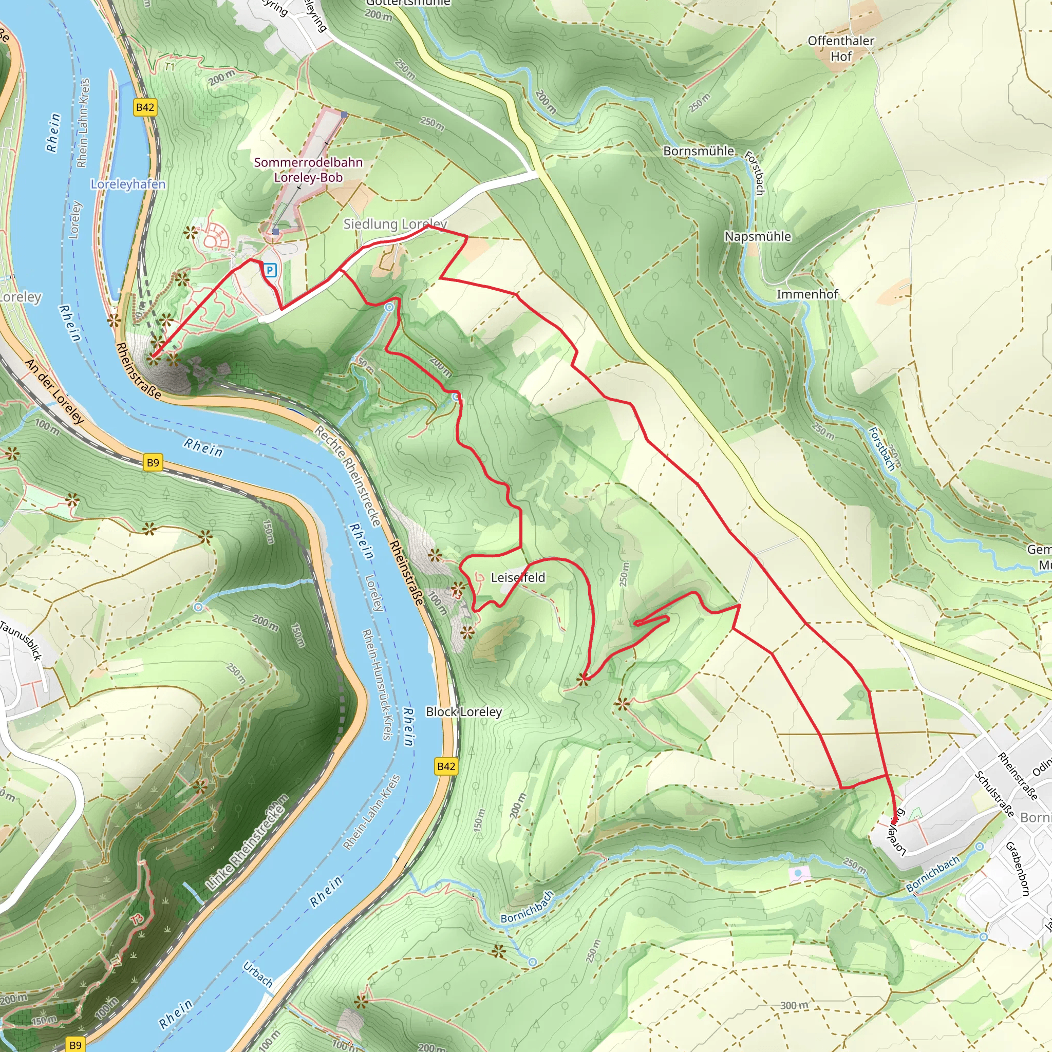 Leiselfeld, Spitznack and Loreley Loop via Leiselfelder Weg mobile static map