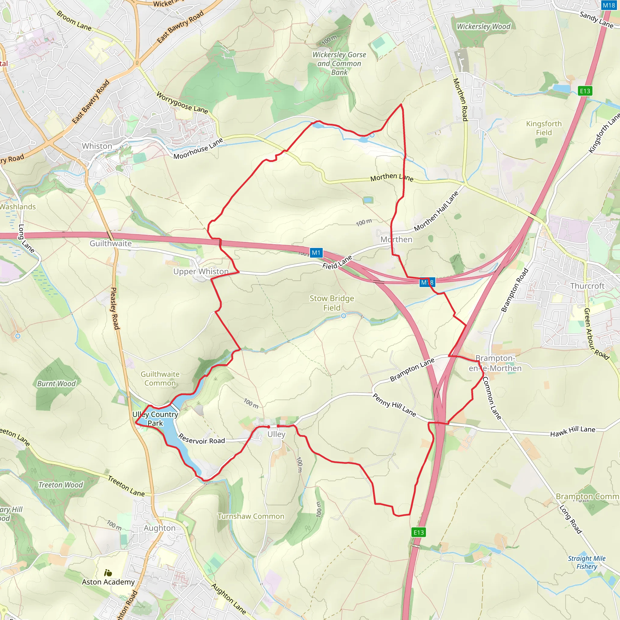 Morthen and Upper Whiston from Ulley mobile static map