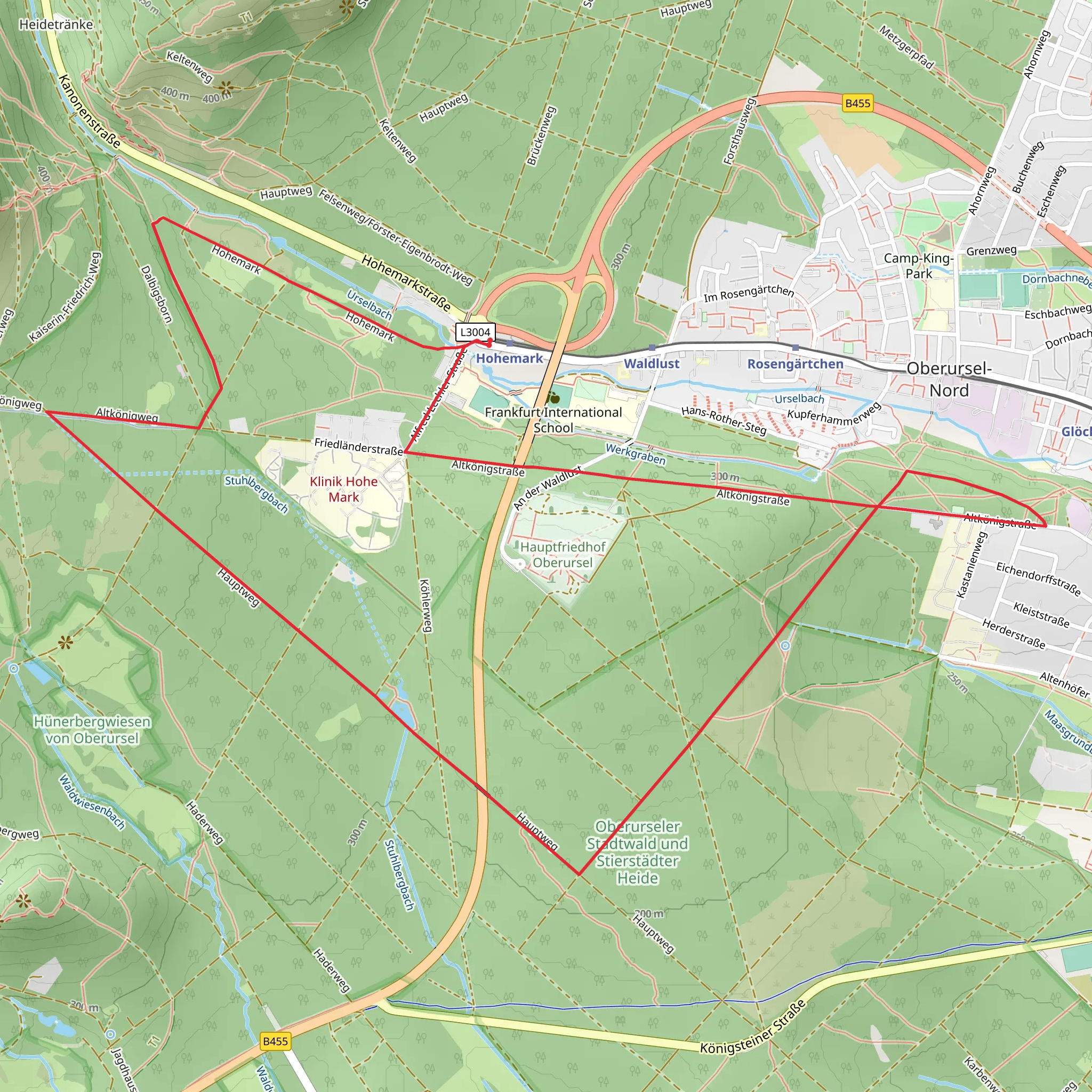Oberurseler Rundwanderweg and Taunusklub Route mobile static map