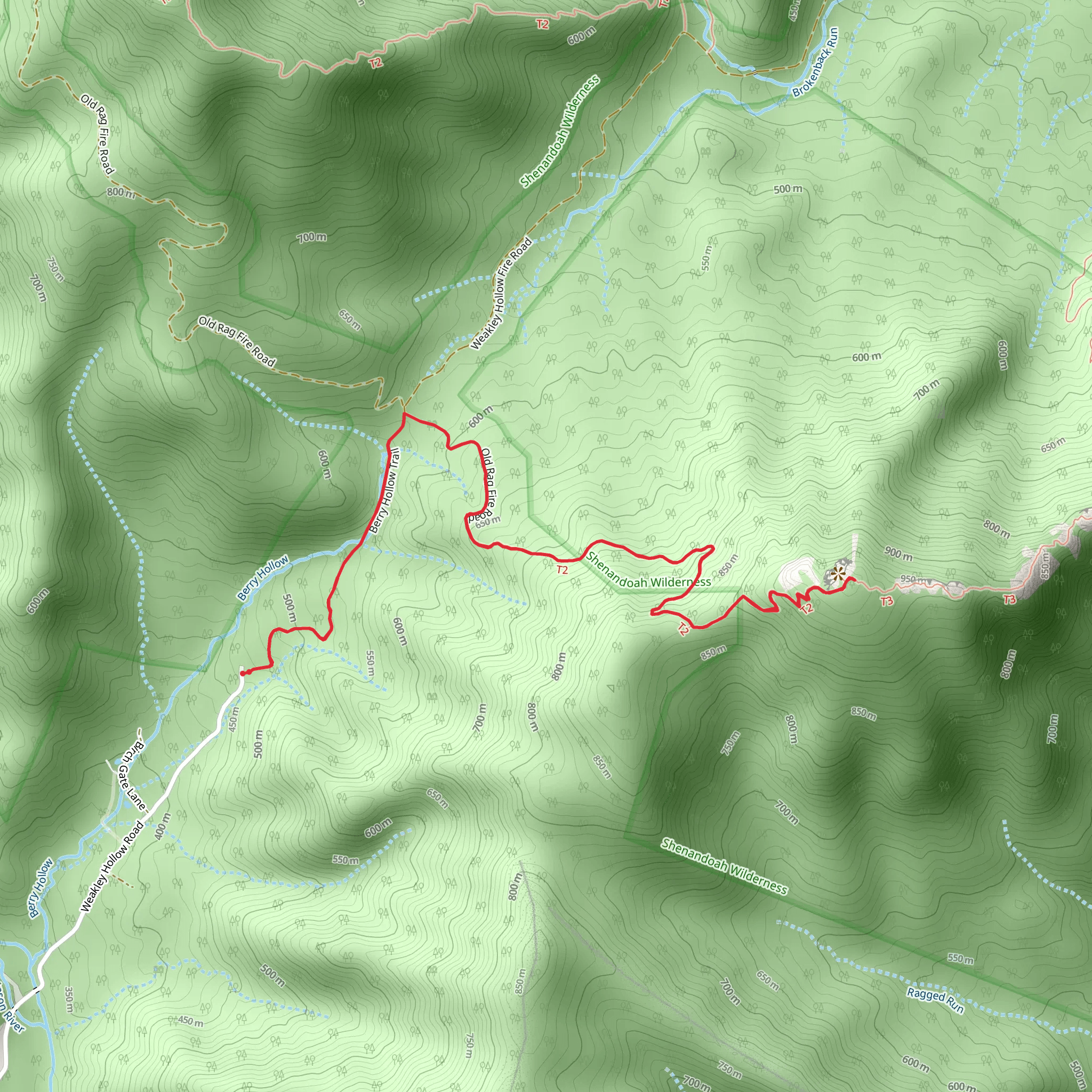 Berry Hollow to Old Rag Mountain Trail mobile static map