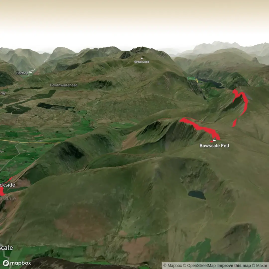 An image depicting the trail Hall's fell and Piles of Stones Loop and its surrounding area.