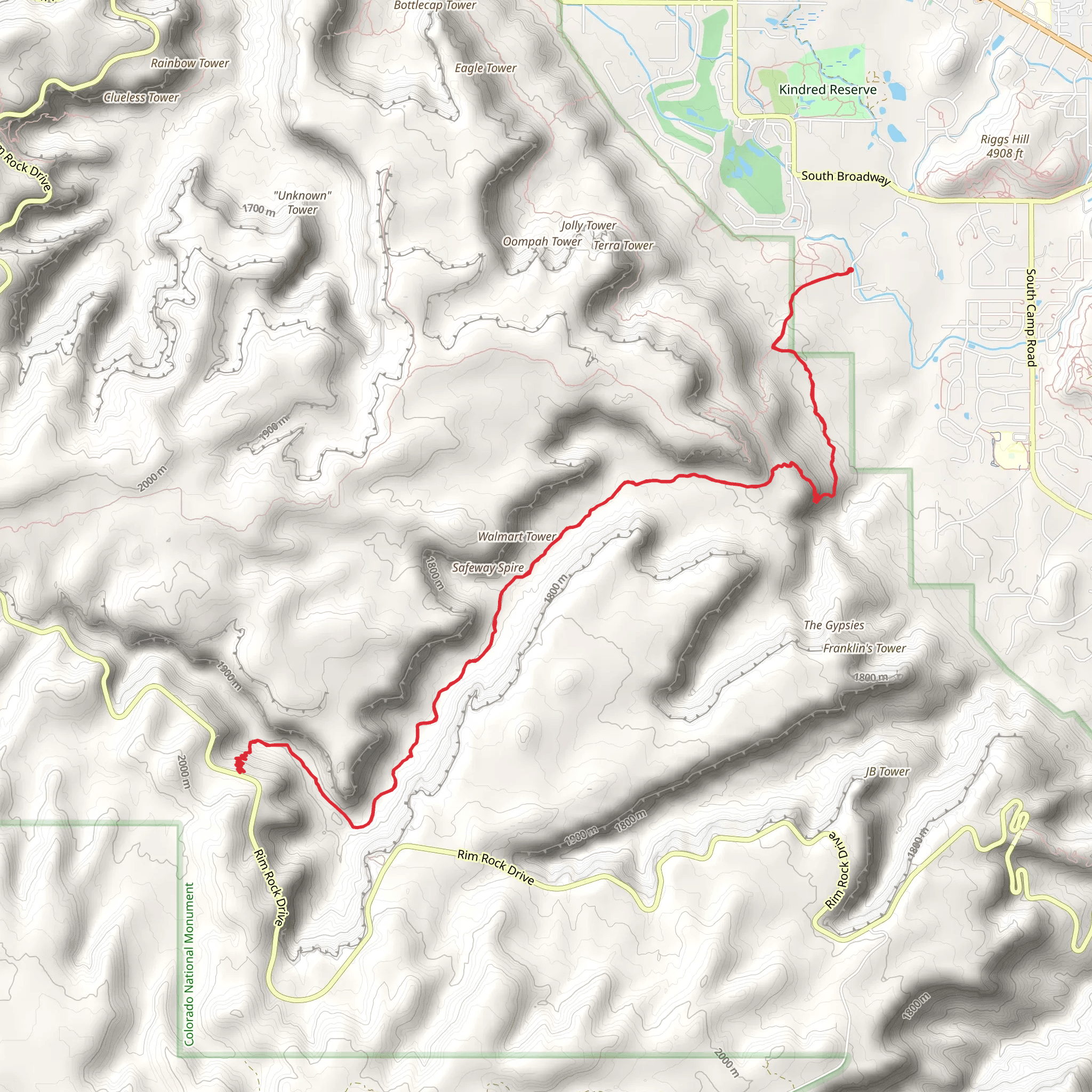 Walmart Tower and Safeway Spire via Ute Canyon mobile static map