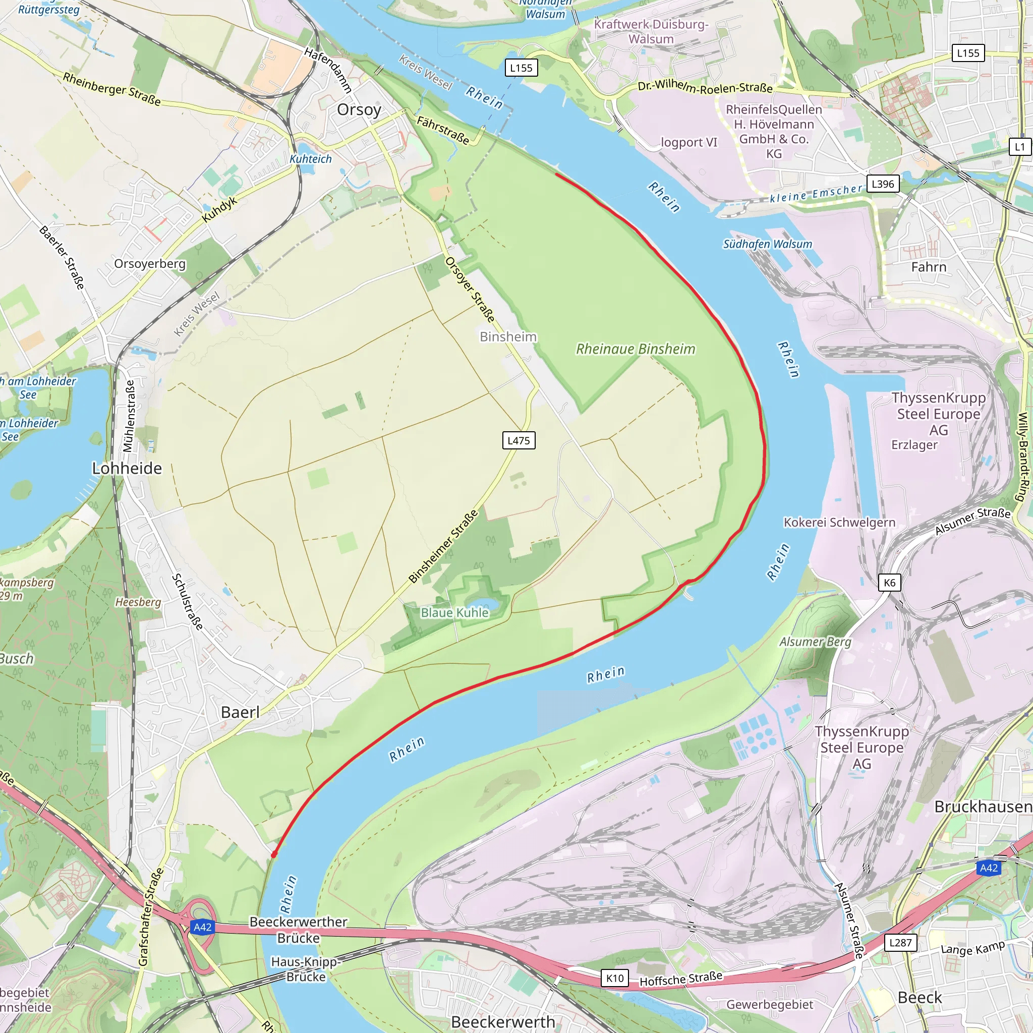 Naturschutzgebiet Rheinaue Binsheim and River Rhine Scenic Walk mobile static map
