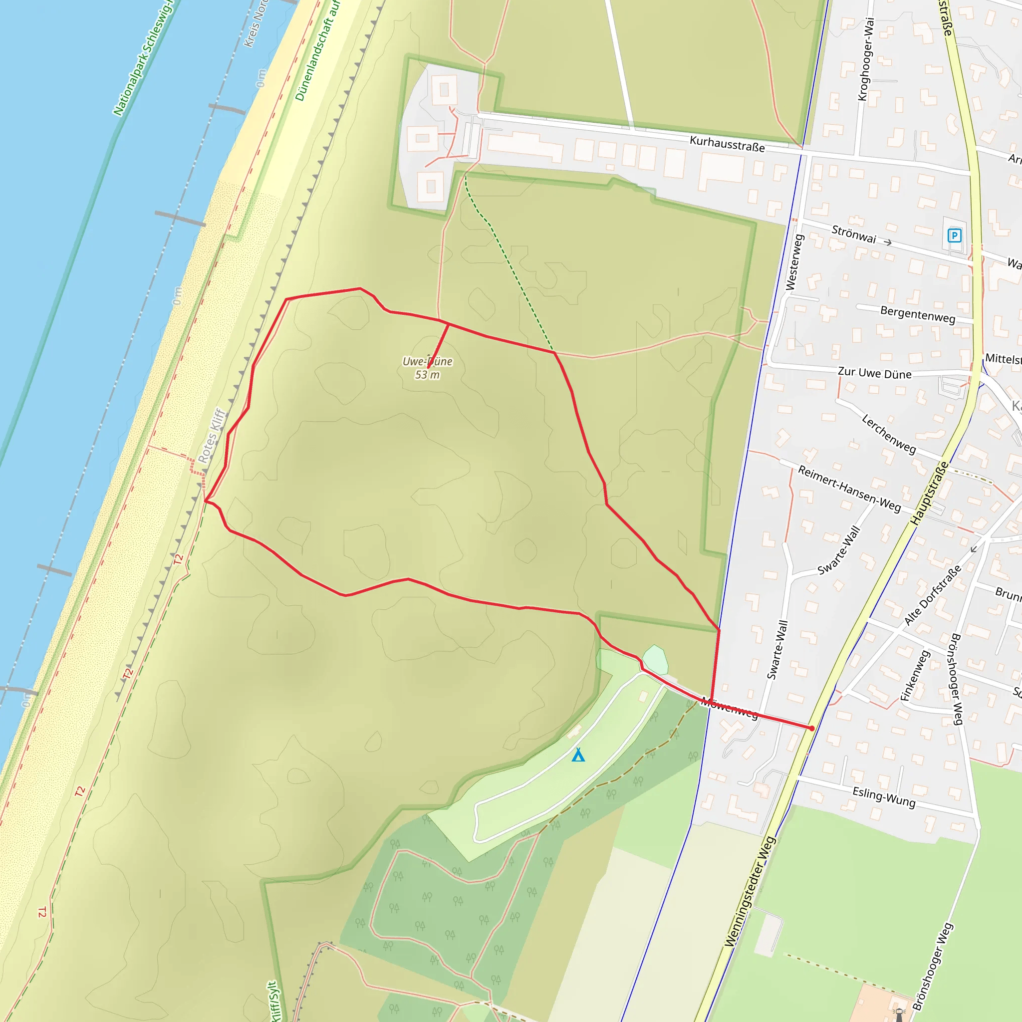 Uwe-Düne and Dünenlandschaft auf dem Roten Kliff Loop mobile static map