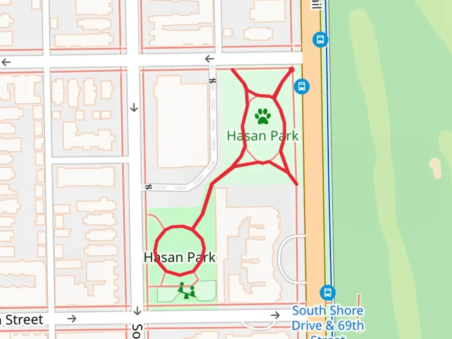 An image depicting the trail Hasan Park Loop and its surrounding area.